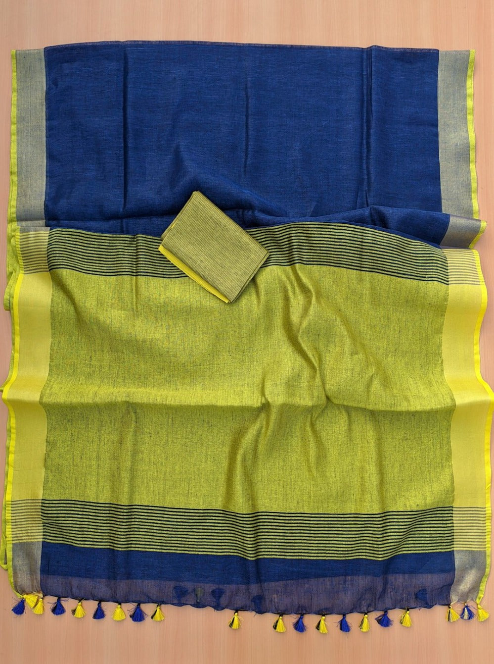 pure organic linen saree with contrast blouse - linenworldonline.in