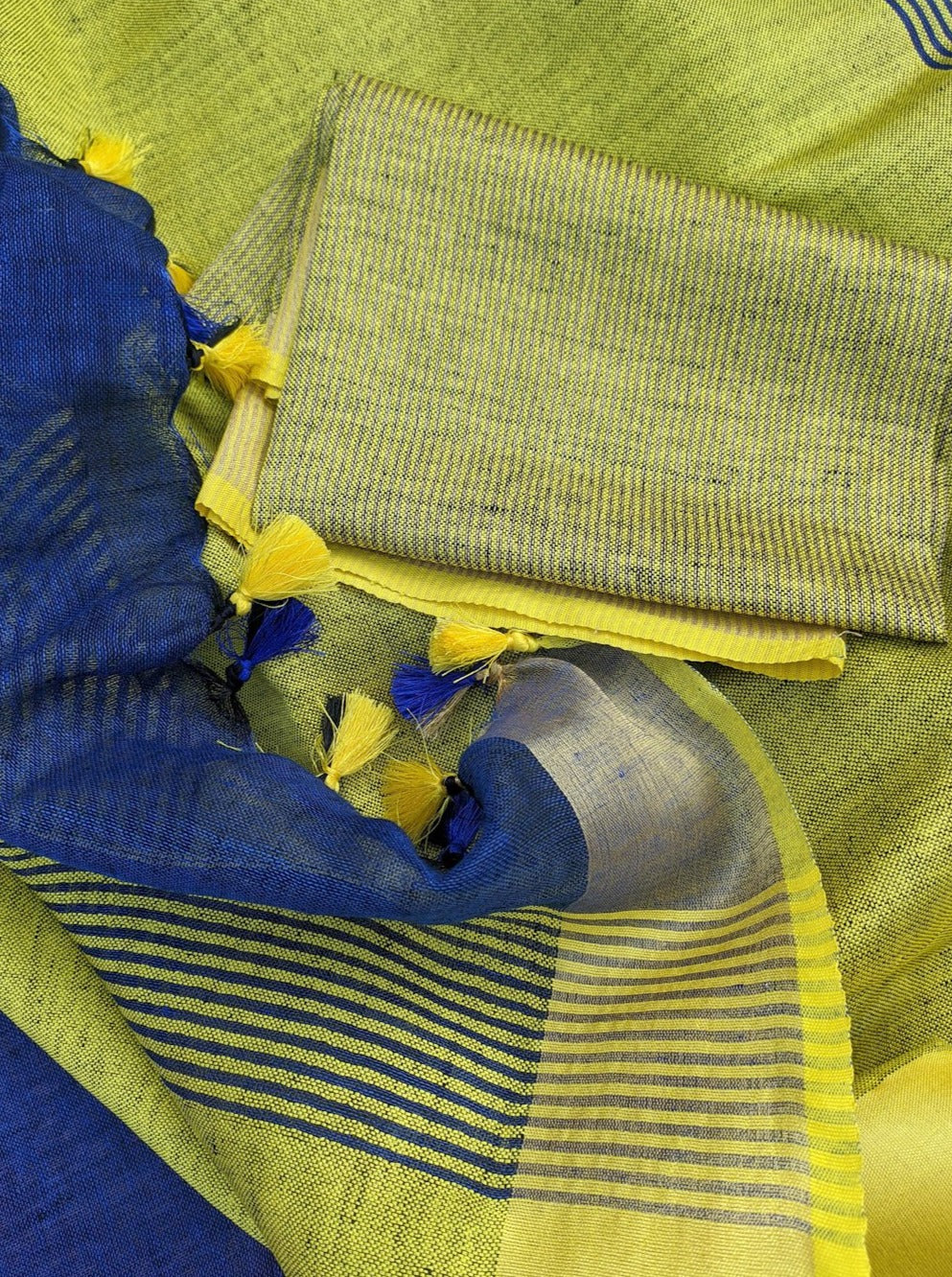 pure organic linen saree with contrast blouse - linenworldonline.in