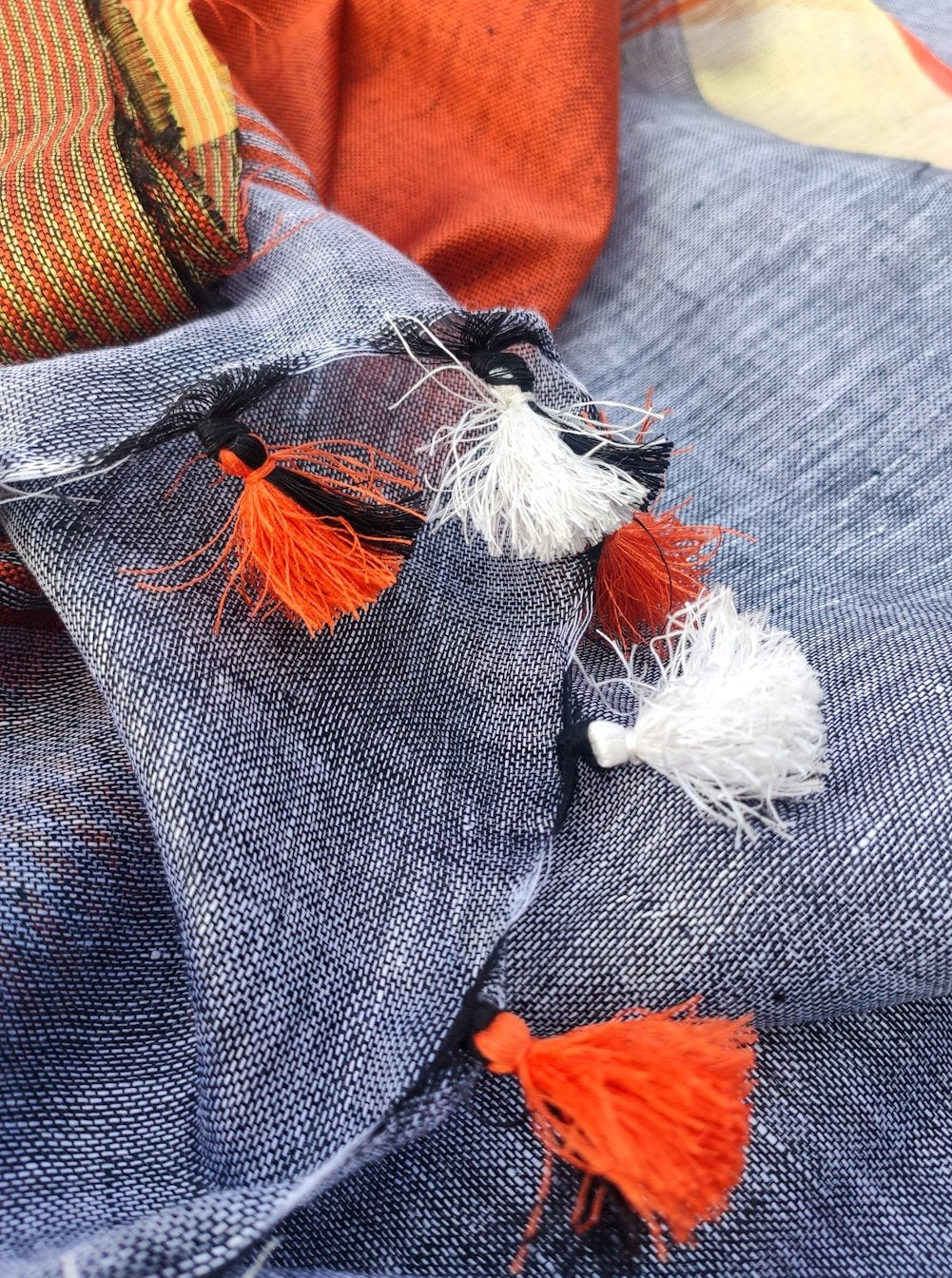 pure organic linen saree with contrast blouse - linenworldonline.in