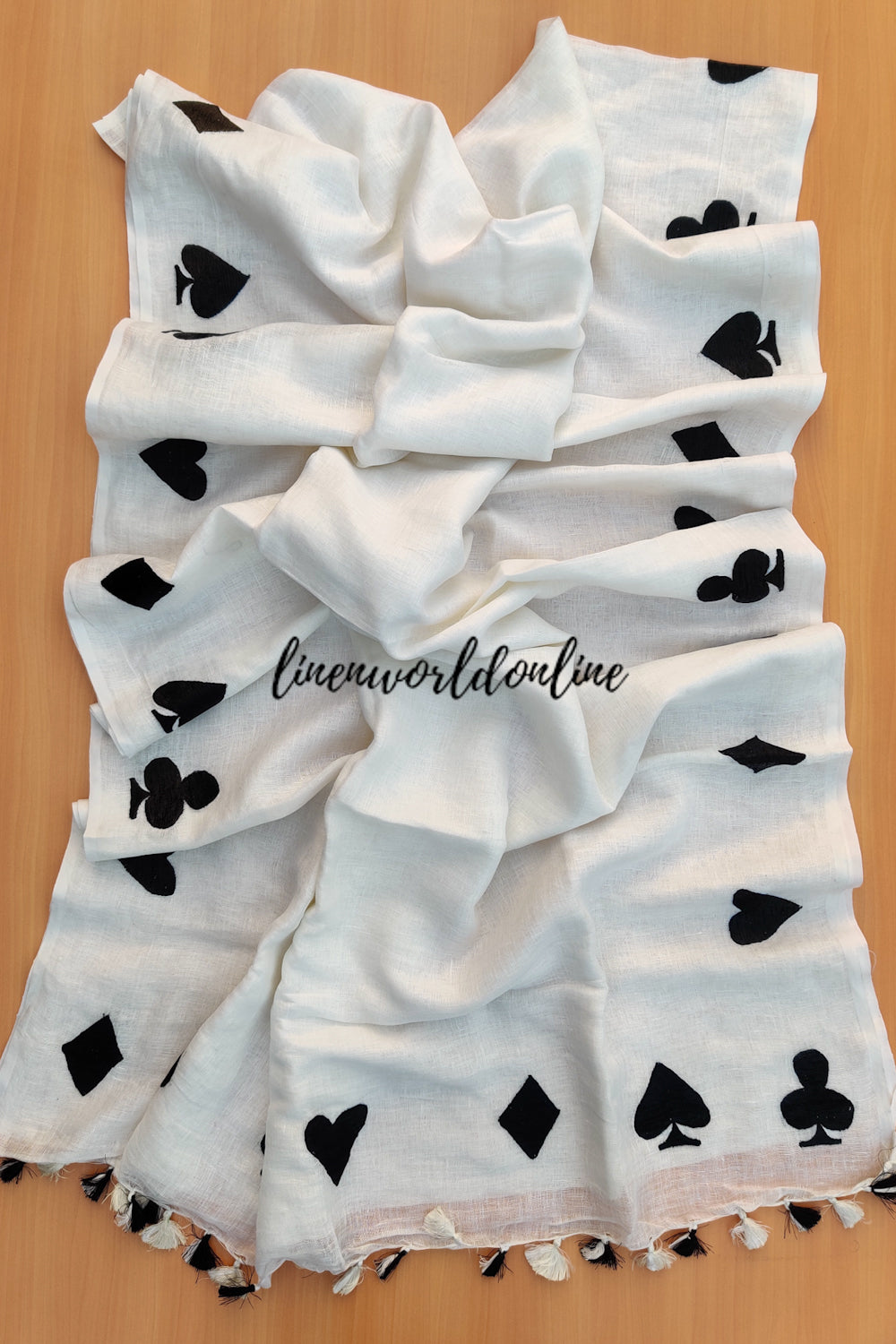queen of hearts embroidered linen saree - linenworldonline.in