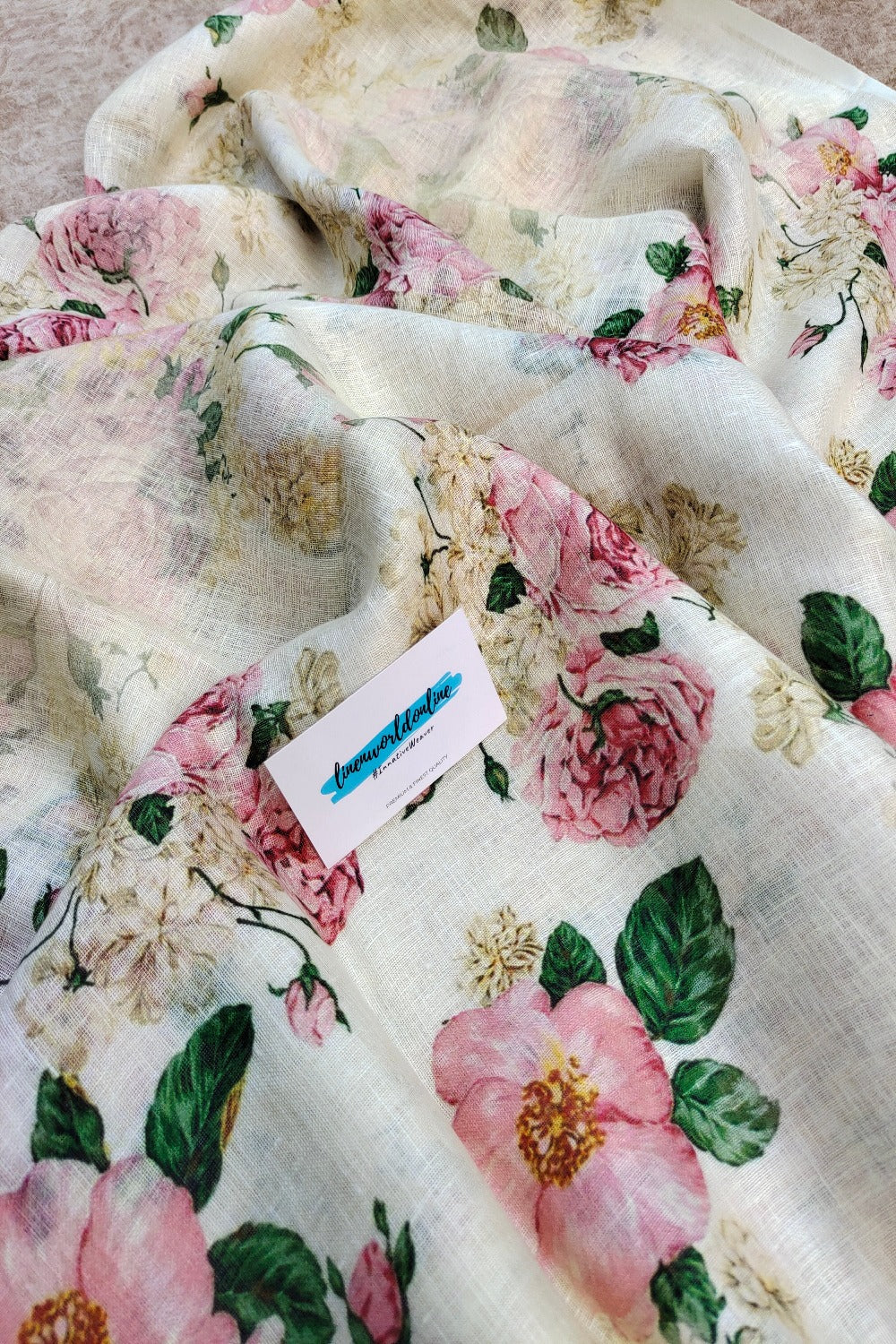 maryam - buy pure linen floral digital printed linen saree - linenworldonline.in