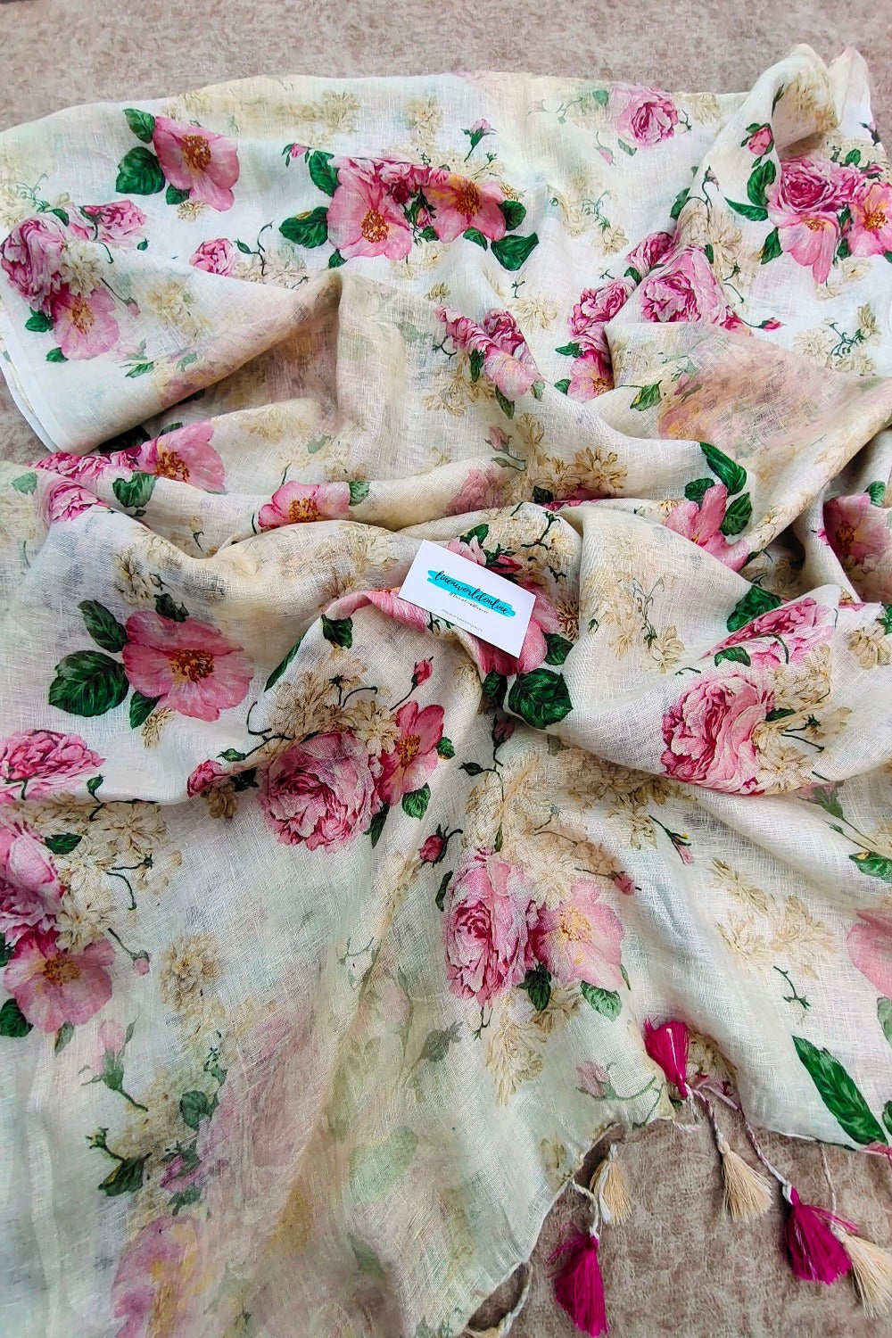 maryam - buy pure linen floral digital printed linen saree - linenworldonline.in
