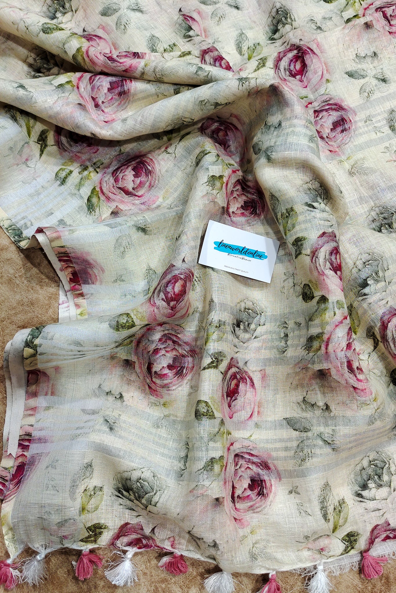 rashmi - pure linen digital printed saree -linenworldonline.in