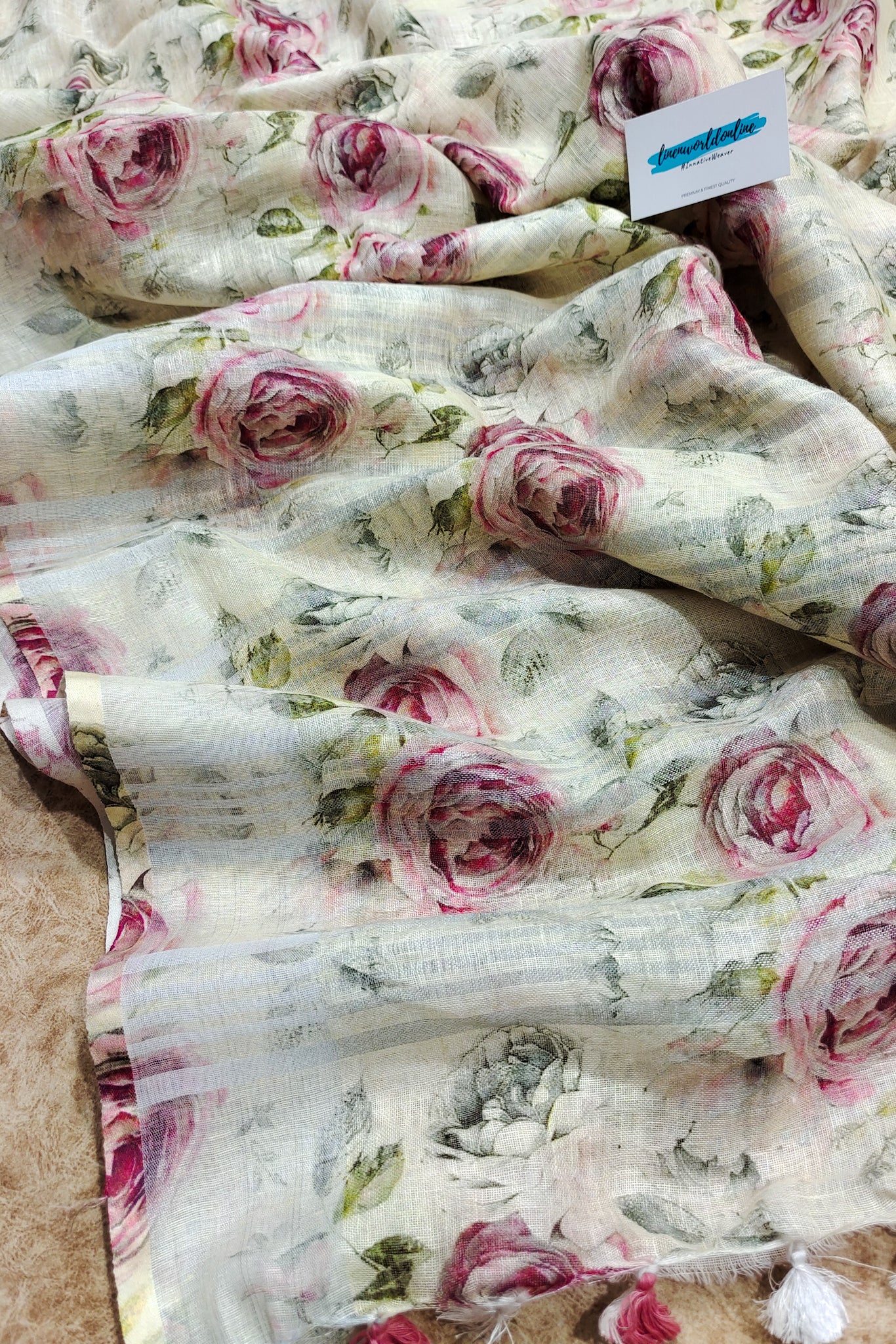 rashmi - pure linen digital printed saree -linenworldonline.in