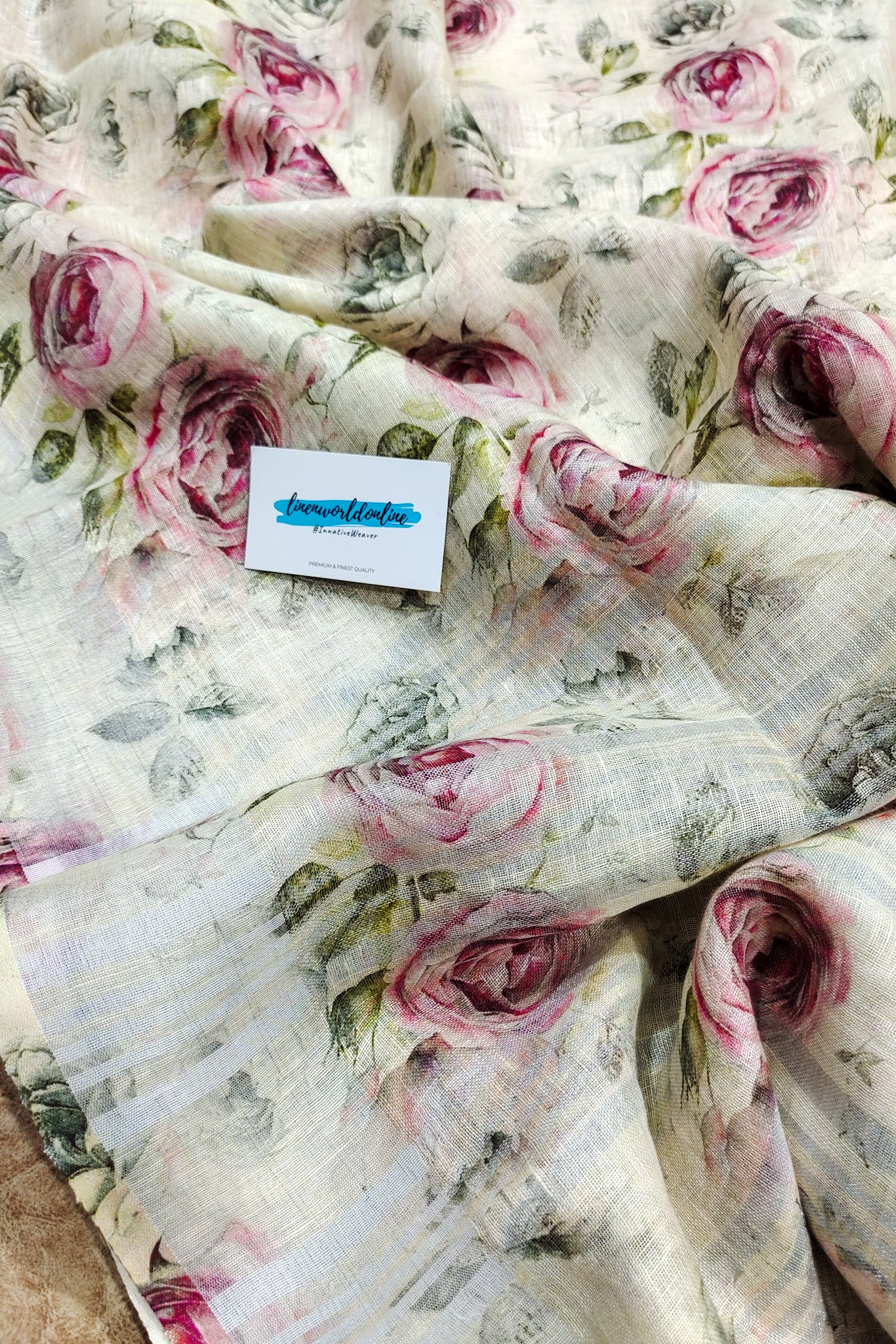 rashmi - pure linen digital printed saree -linenworldonline.in