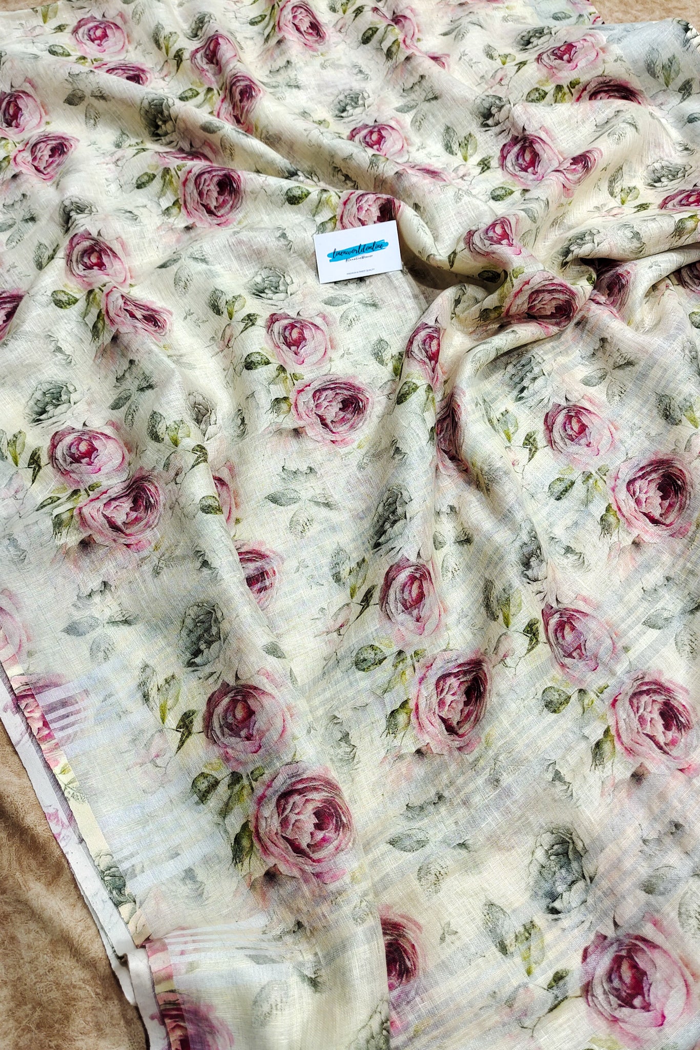 rashmi - pure linen digital printed saree -linenworldonline.in