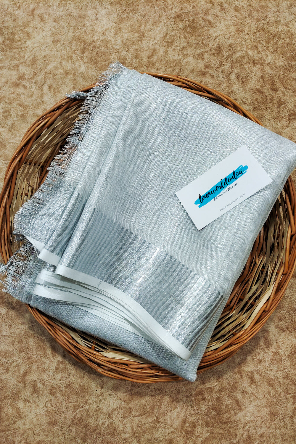 silver zari tissue linen saree - linenworldonline.in