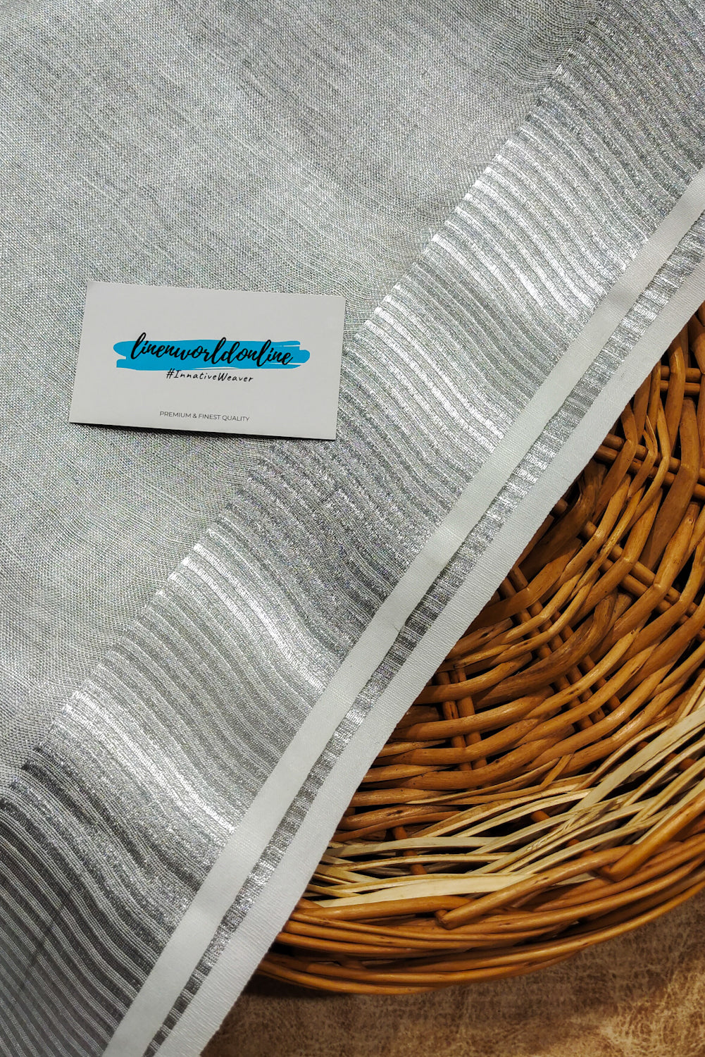 silver zari tissue linen saree - linenworldonline.in