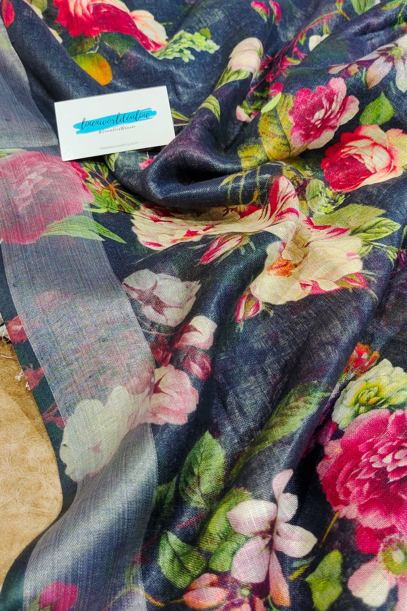 Shehroze - Pure linen floral digital printed linen saree - linenworldonline.in