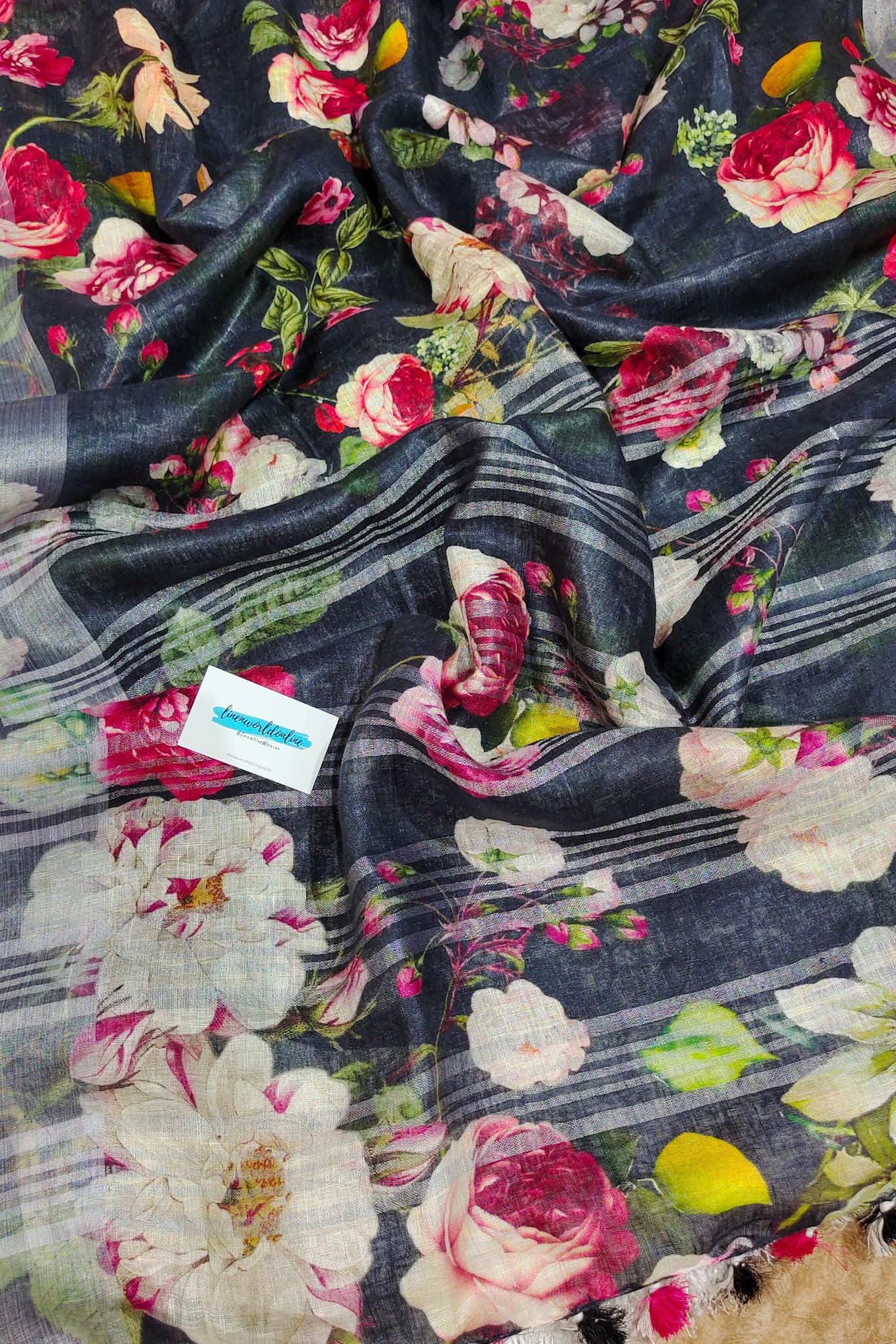 Shehroze - Pure linen floral digital printed linen saree - linenworldonline.in