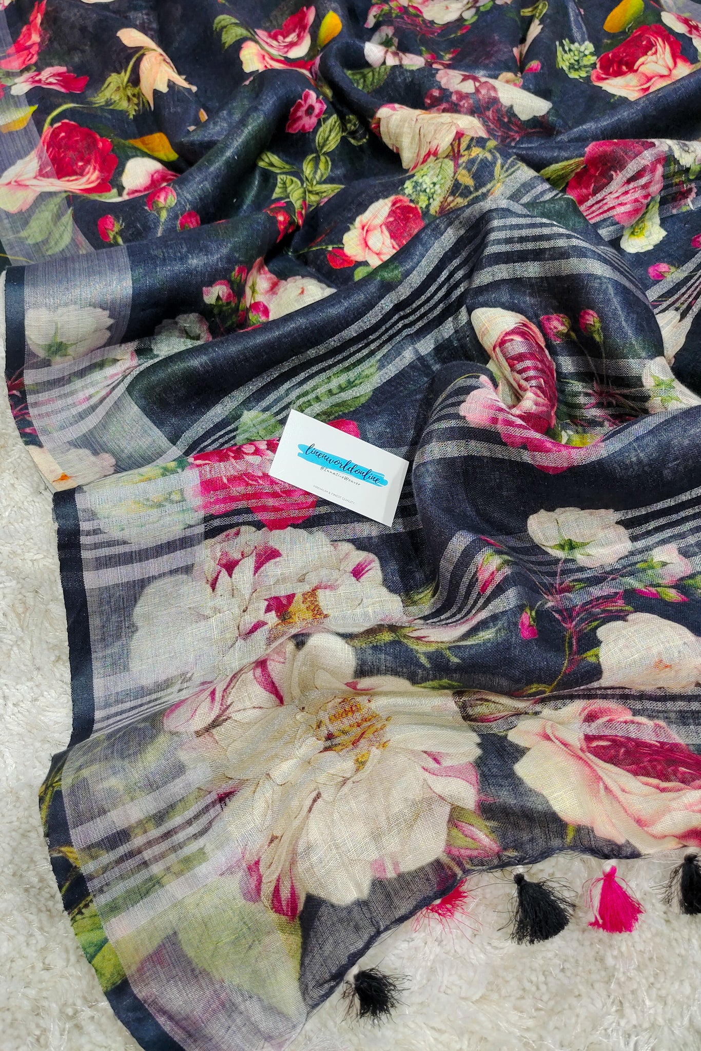 Shehroze - Pure linen floral digital printed linen saree - linenworldonline.in