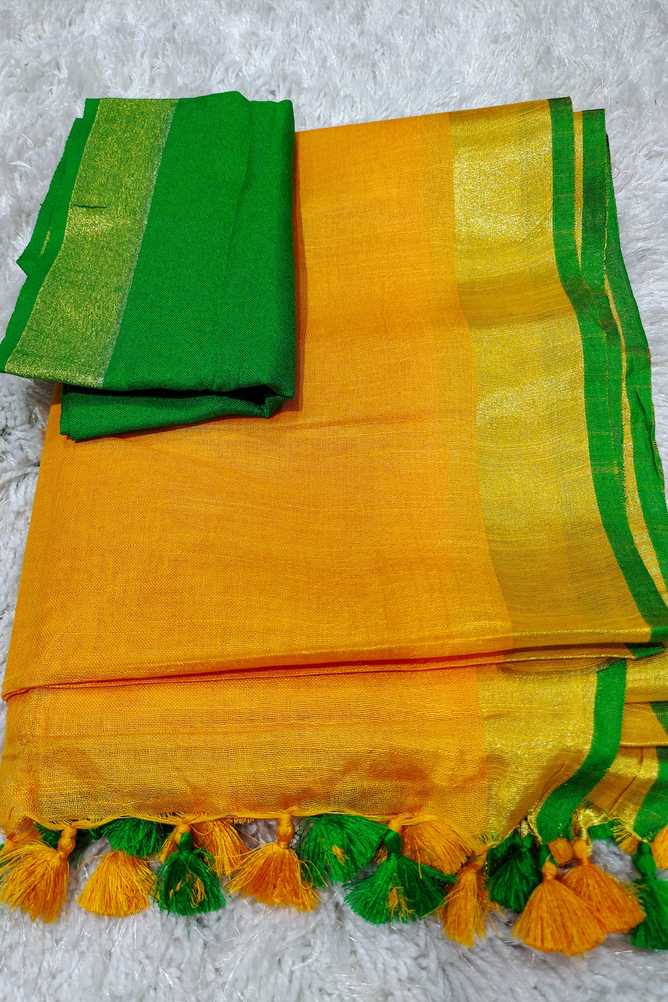 orange cotton linen saree - linenworldonline.in