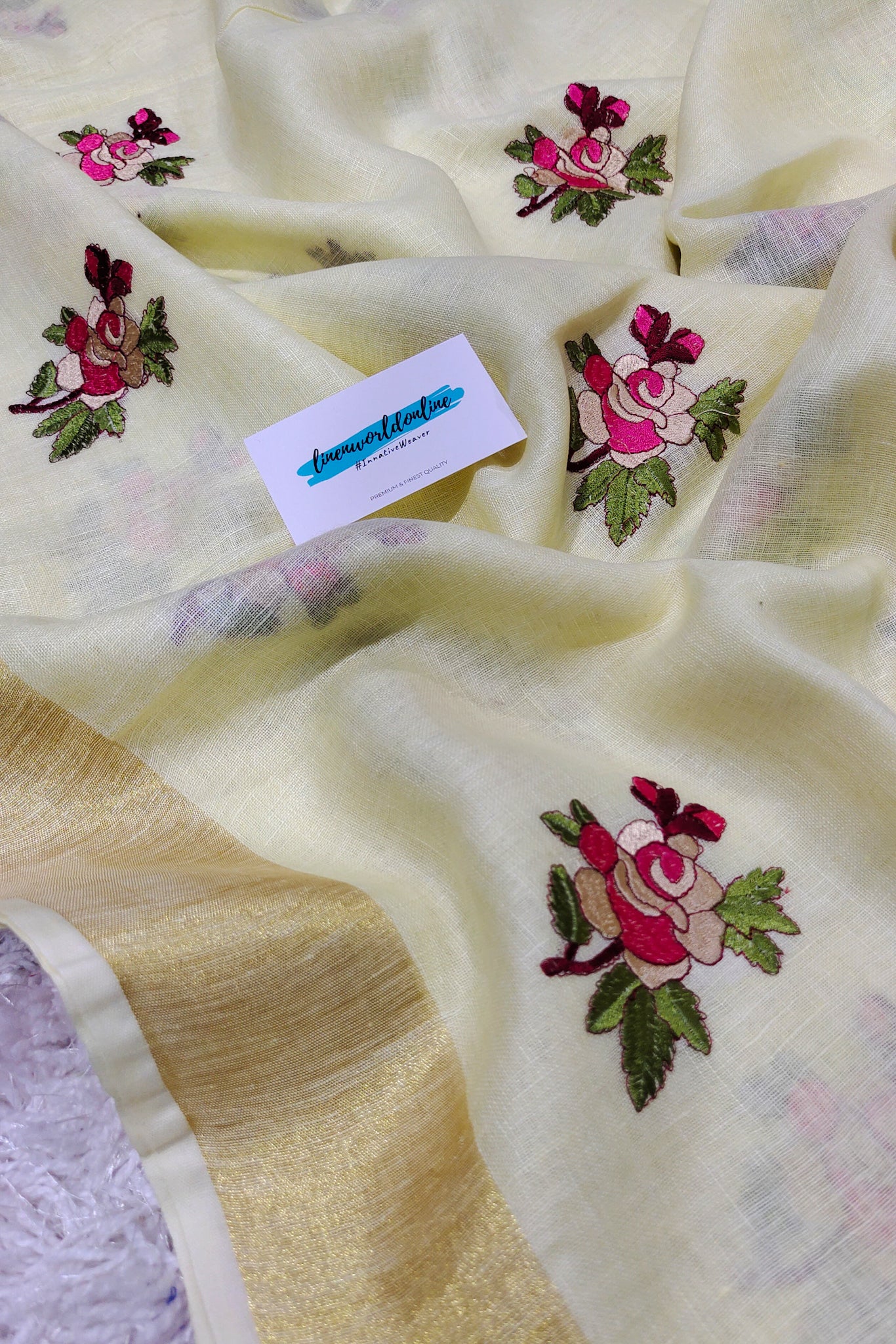 gulaab - pure linen dIgital embroidered saree - linenworldonline.in