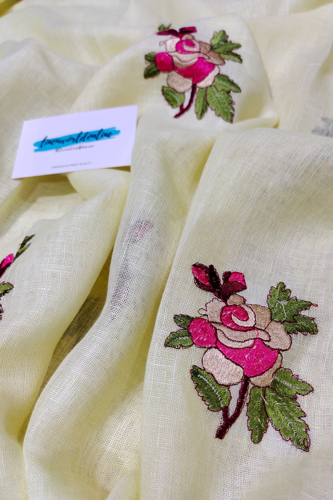 gulaab - pure linen dIgital embroidered saree - linenworldonline.in