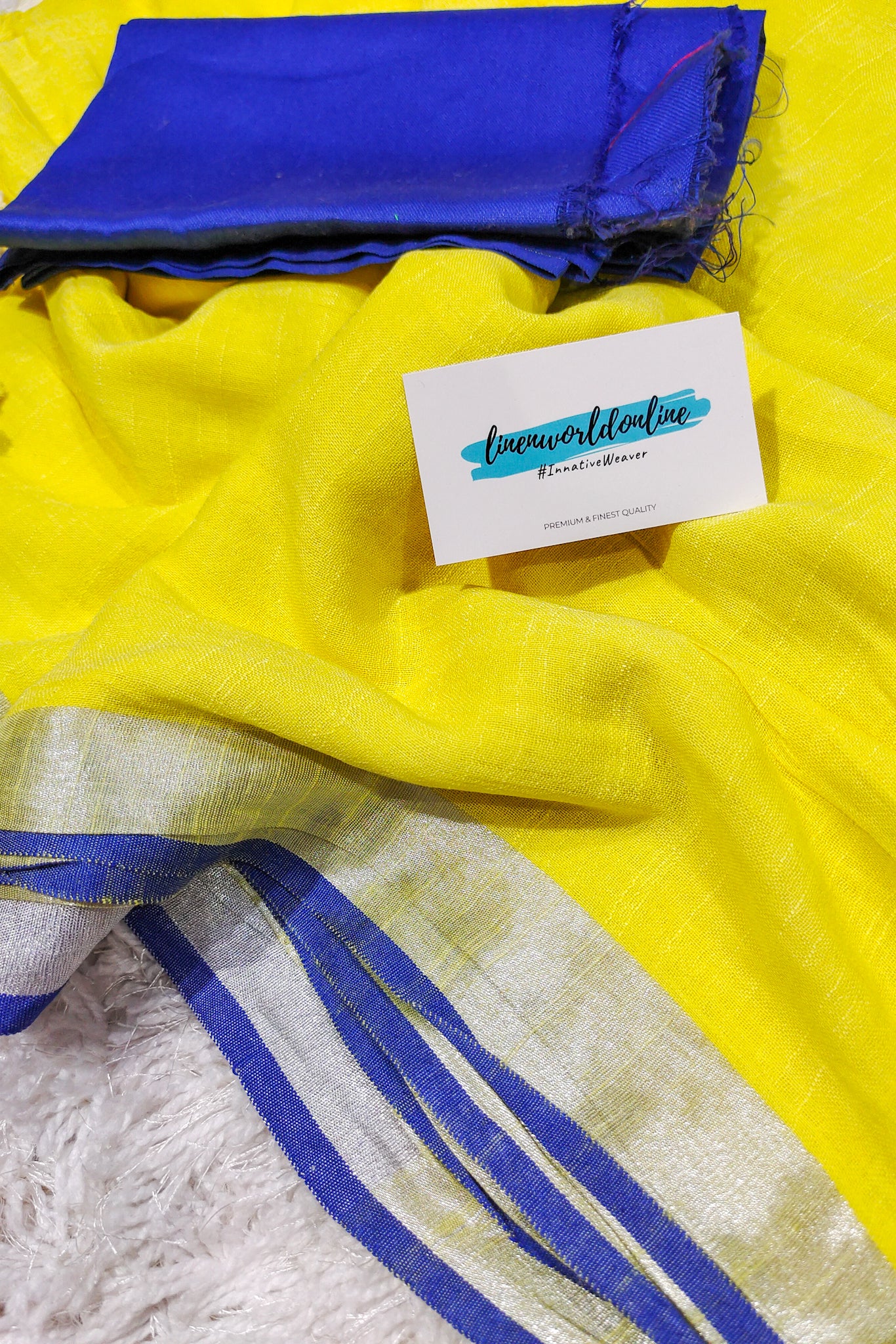 yellow cotton linen saree - linenworldonline.in
