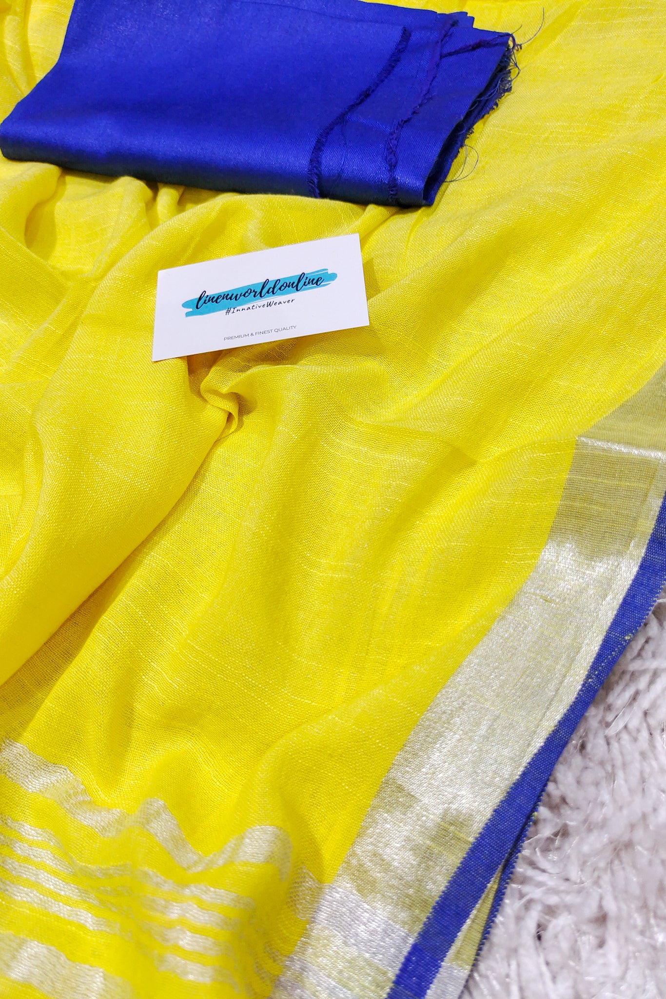 yellow cotton linen saree - linenworldonline.in