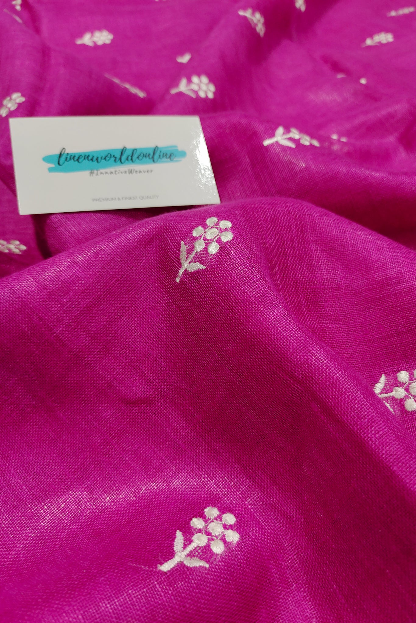 pink digital embroidered pure linen saree - linenworldonline.in