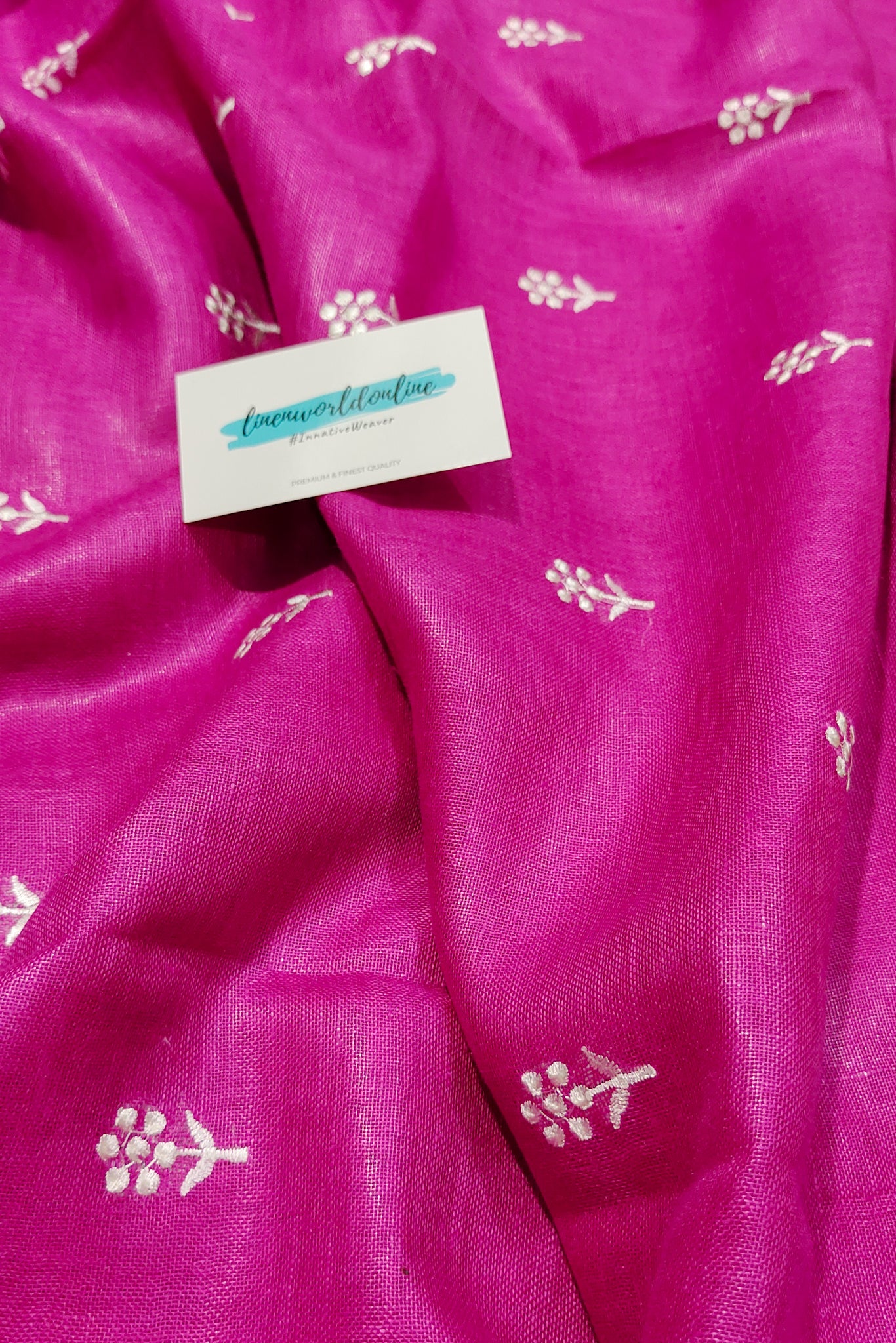 pink digital embroidered pure linen saree - linenworldonline.in