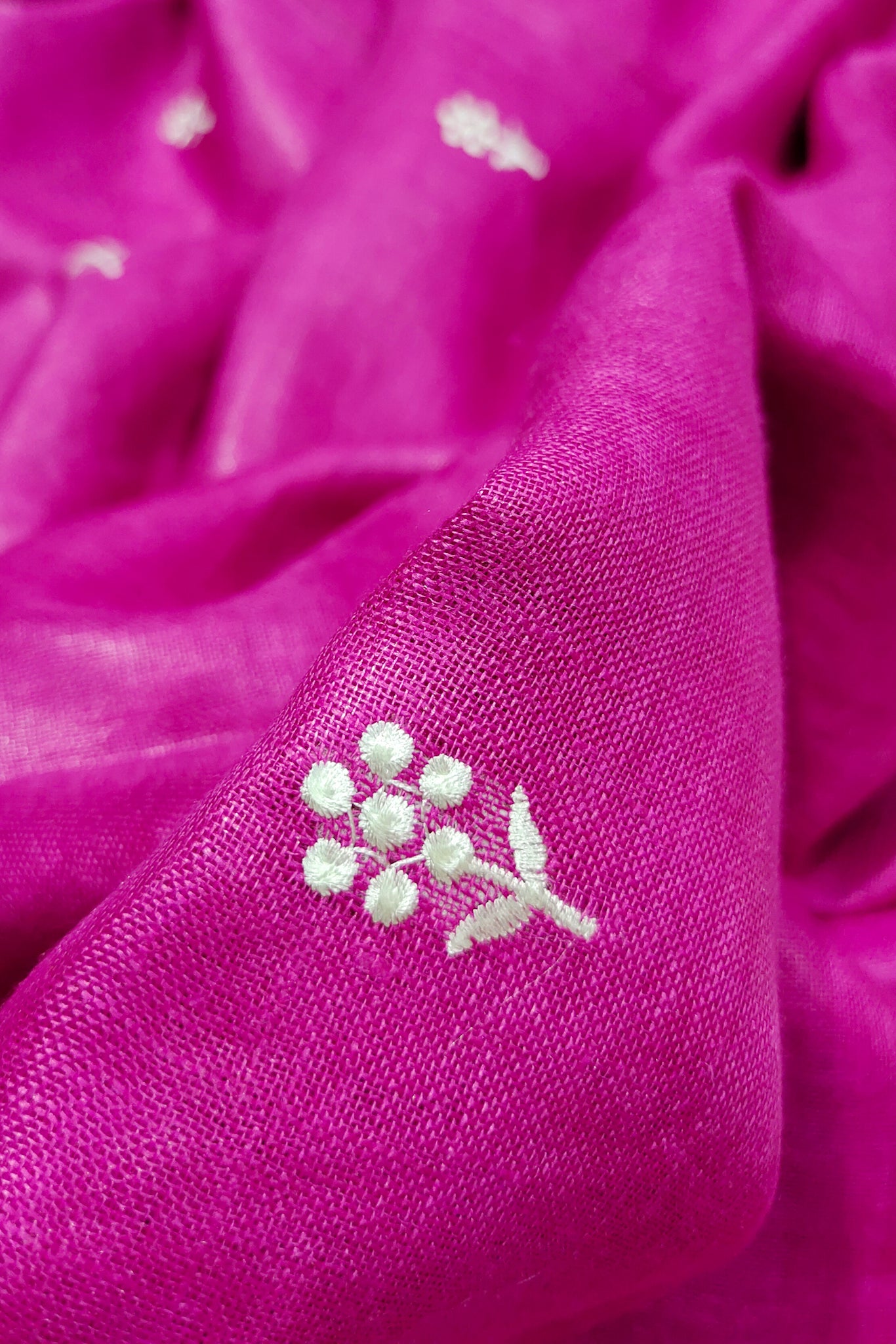 pink digital embroidered pure linen saree - linenworldonline.in