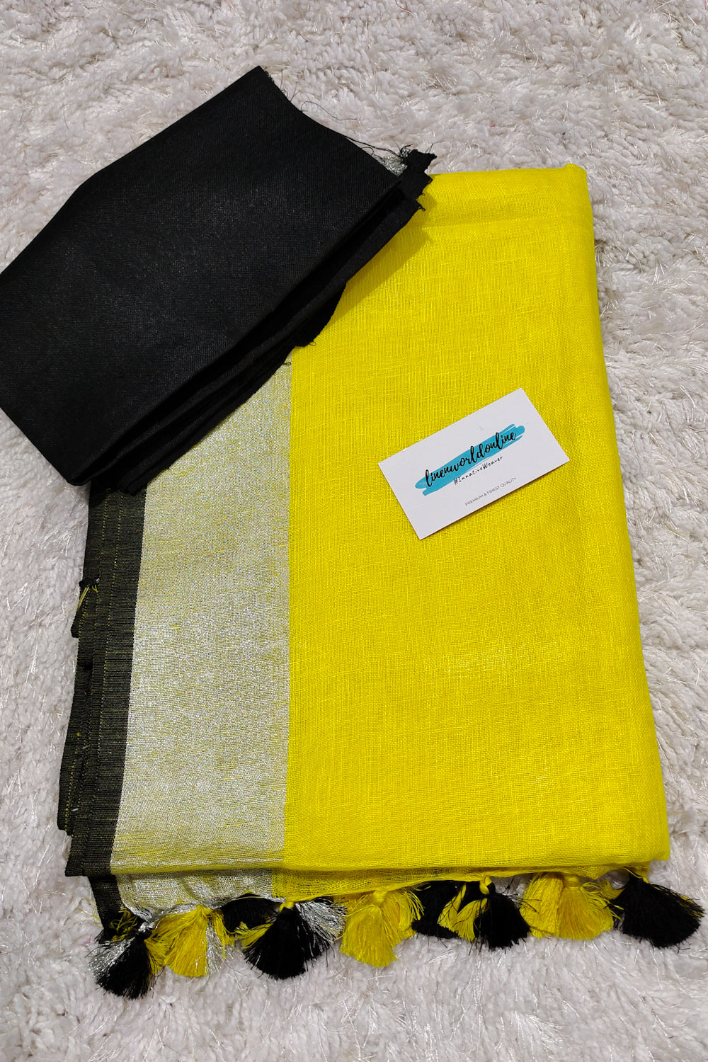 dahlia - yellow pure linen sari - linenworldonline.in