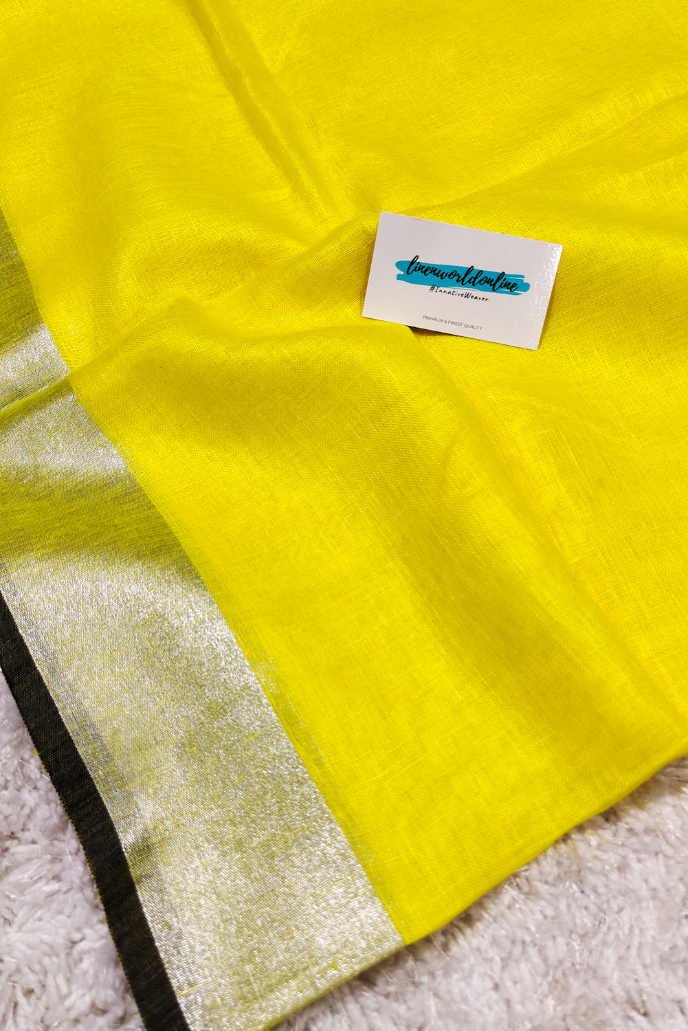 dahlia - yellow pure linen sari - linenworldonline.in