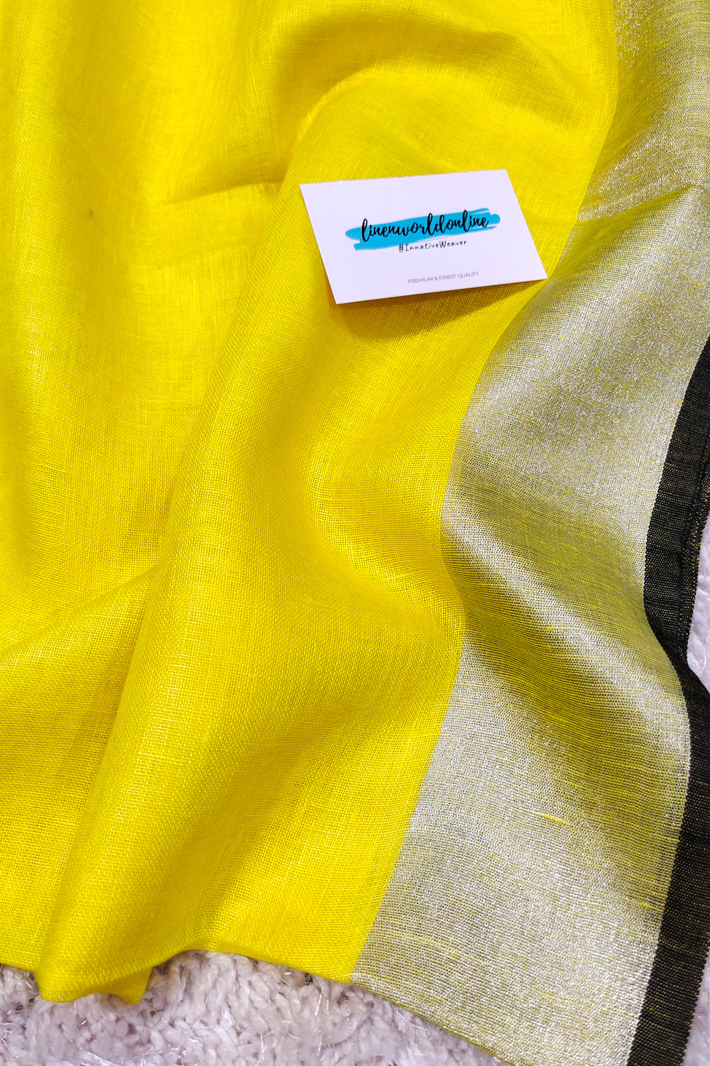 dahlia - yellow pure linen sari - linenworldonline.in