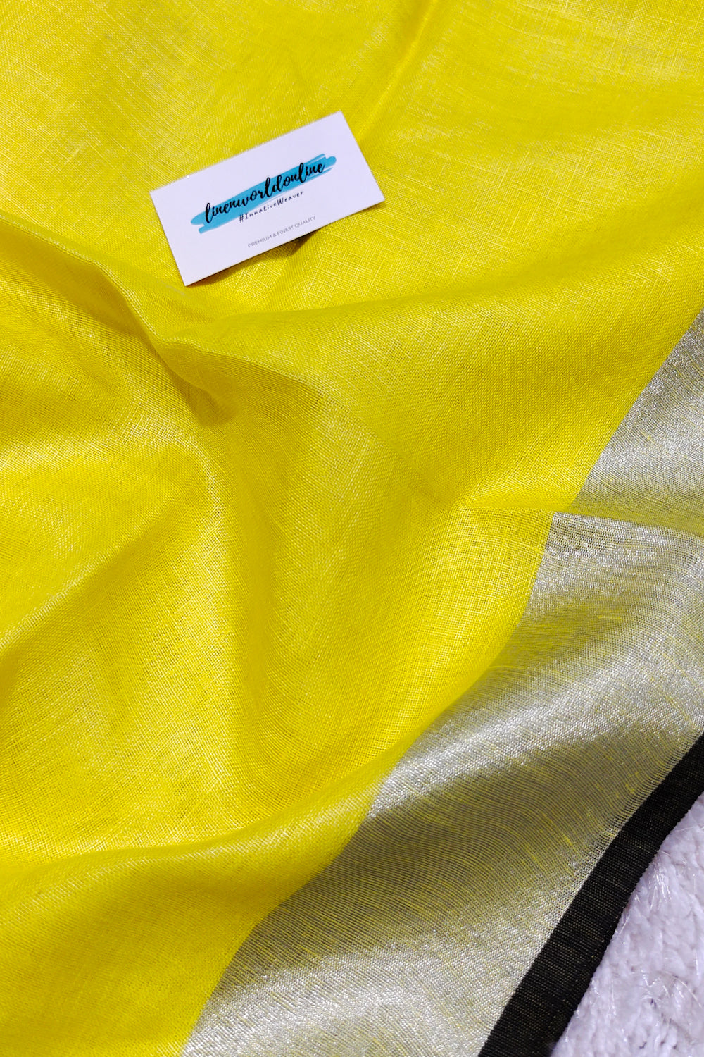 dahlia - yellow pure linen sari - linenworldonline.in