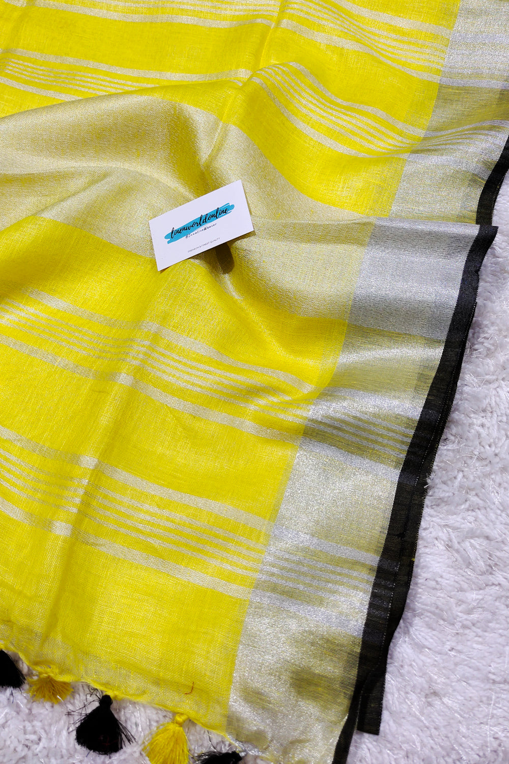 dahlia - yellow pure linen sari - linenworldonline.in