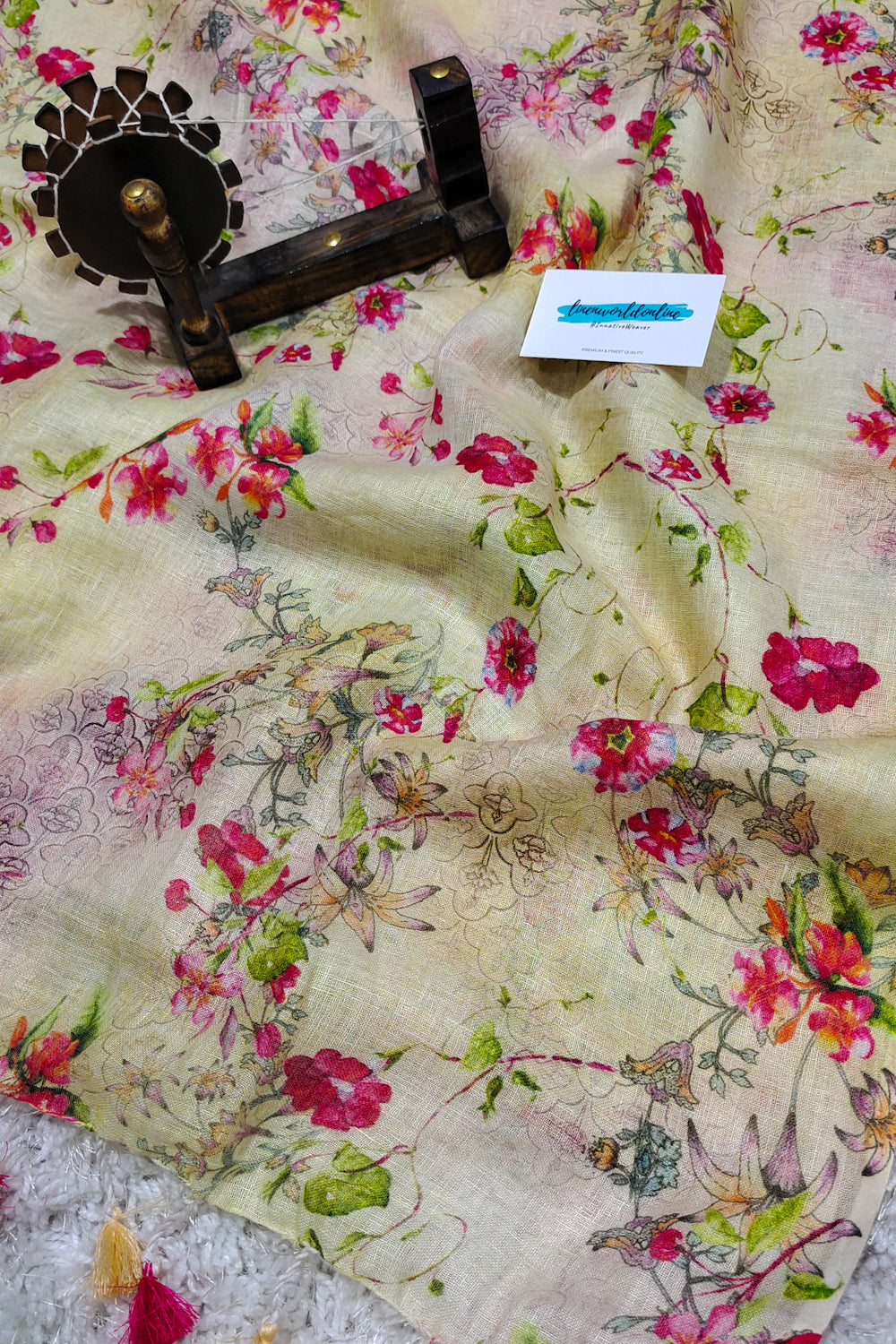 lily - digital printed pure linen saree - linenworldonline.in