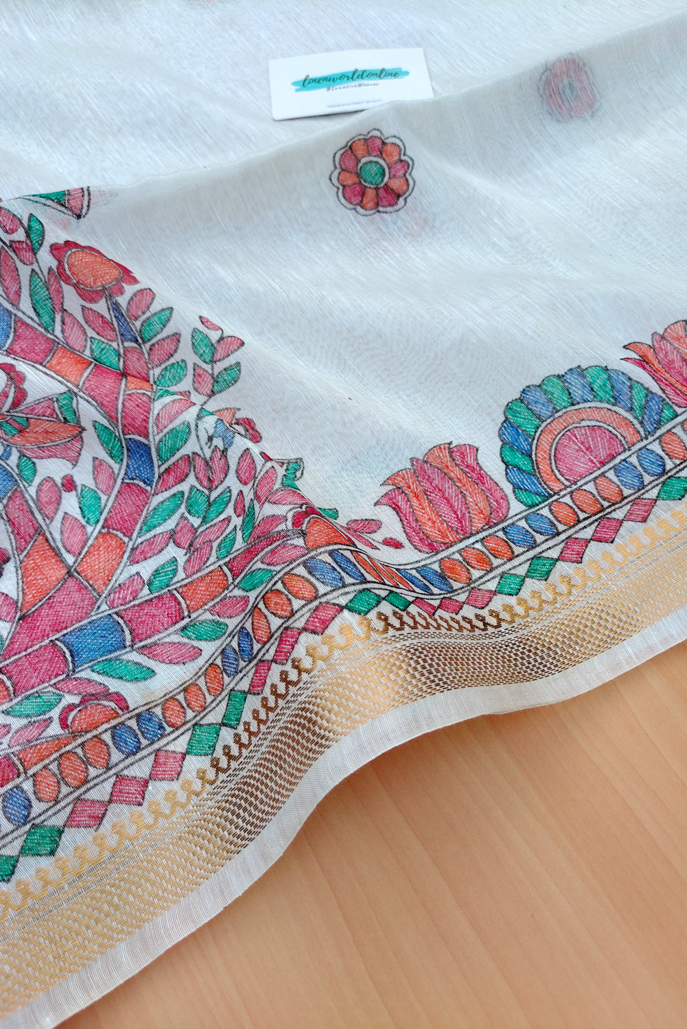 radha - madhubani handpainted silk linen saree - linenworldonline.in