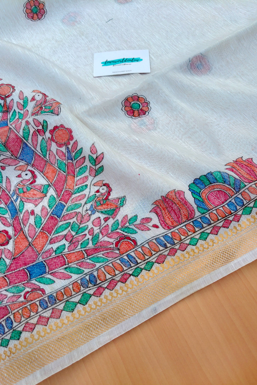 radha - madhubani handpainted silk linen saree - linenworldonline.in
