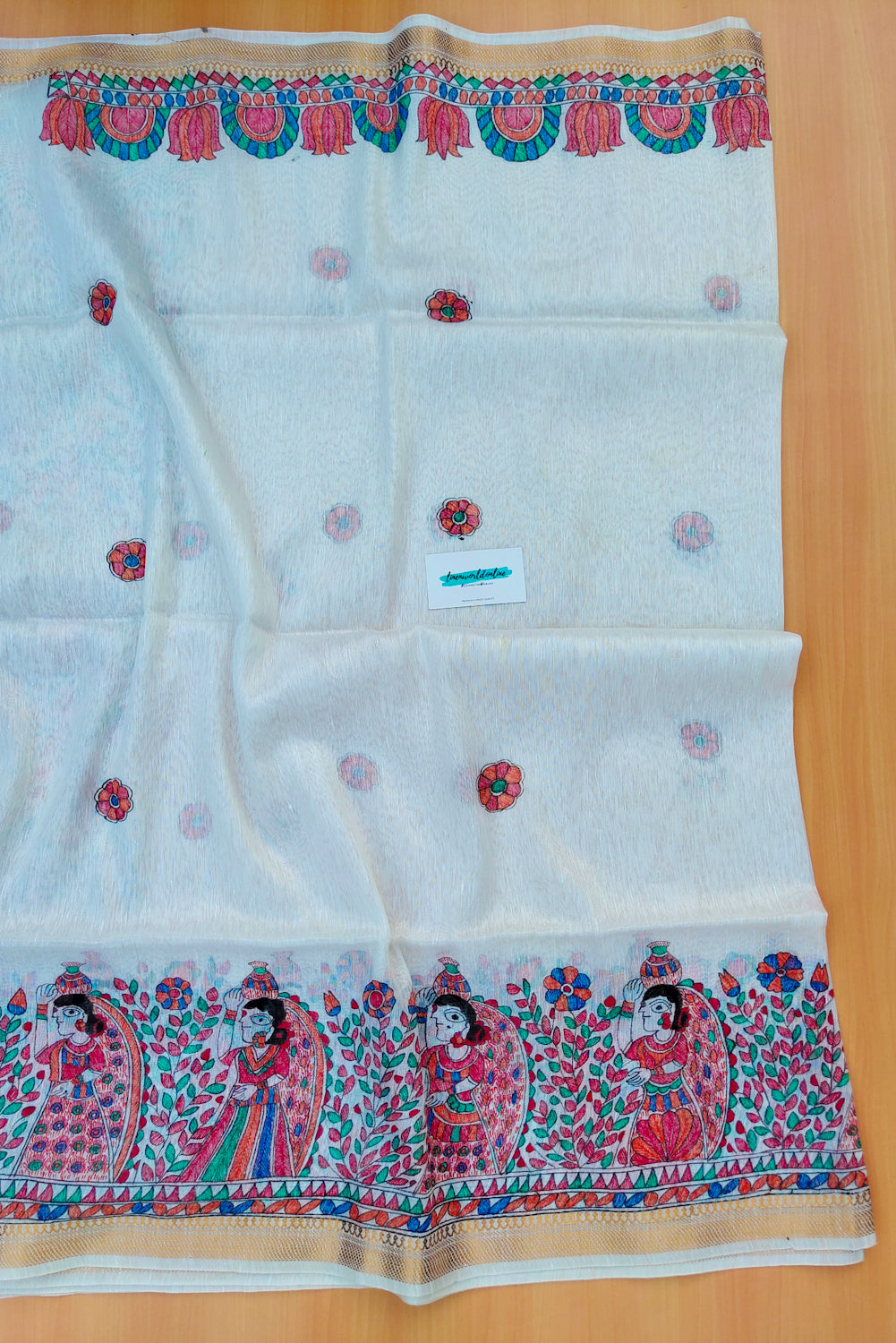 radha - madhubani handpainted silk linen saree - linenworldonline.in