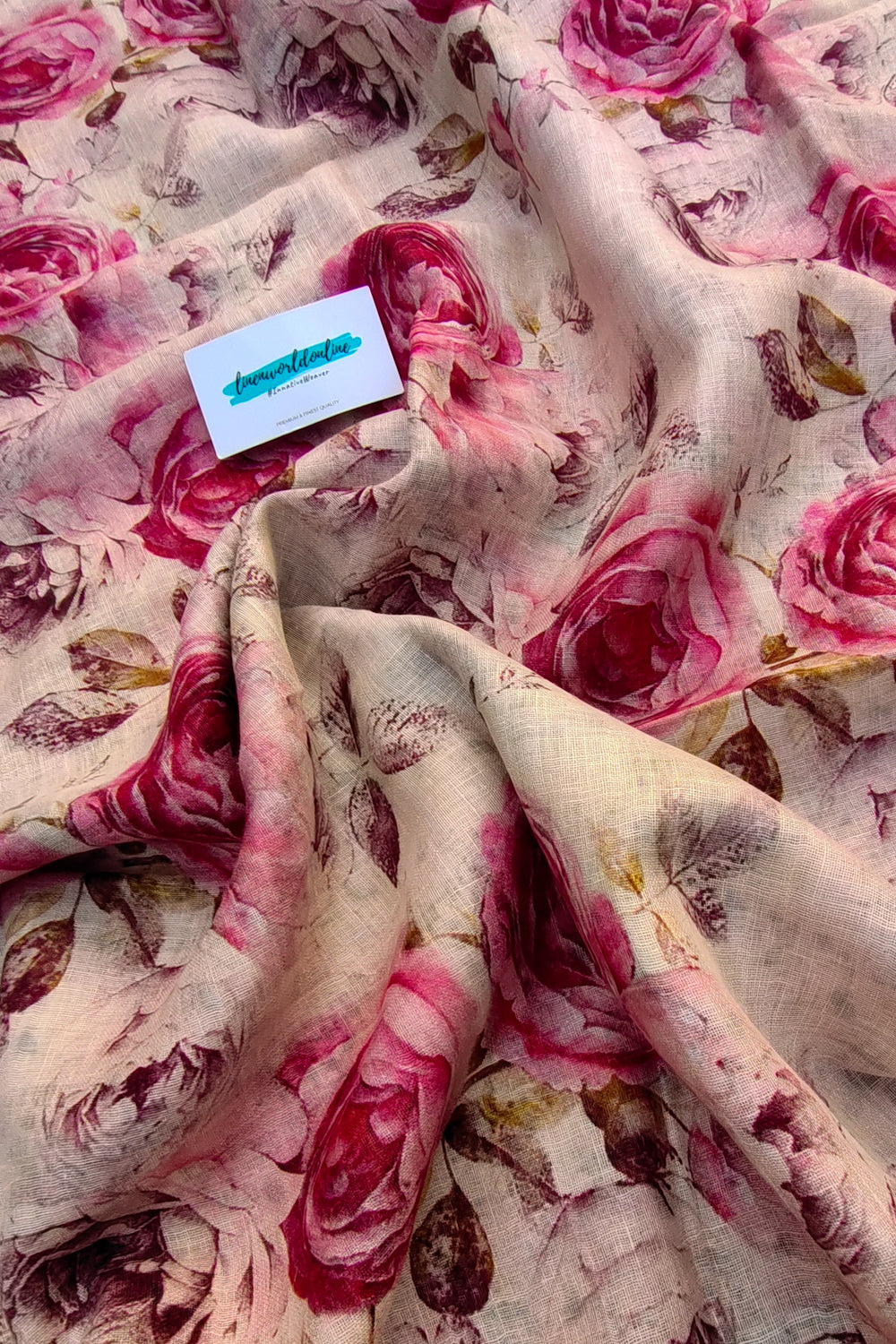 rozi - floral digital printed pure linen saree - linenworldonline,in