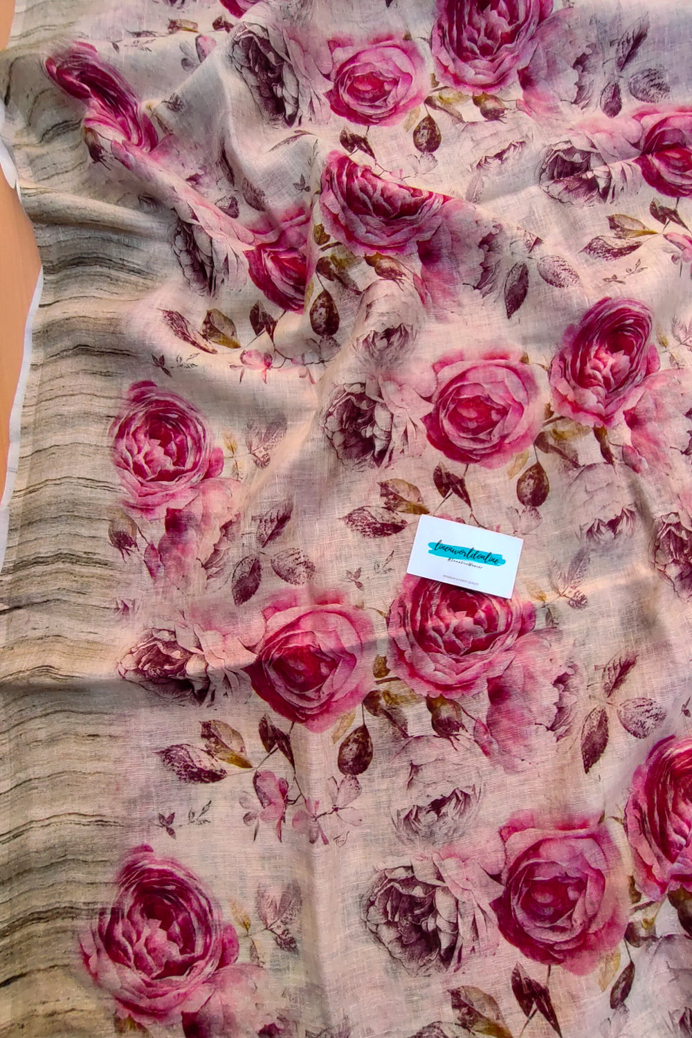 rozi - floral digital printed pure linen saree - linenworldonline,in