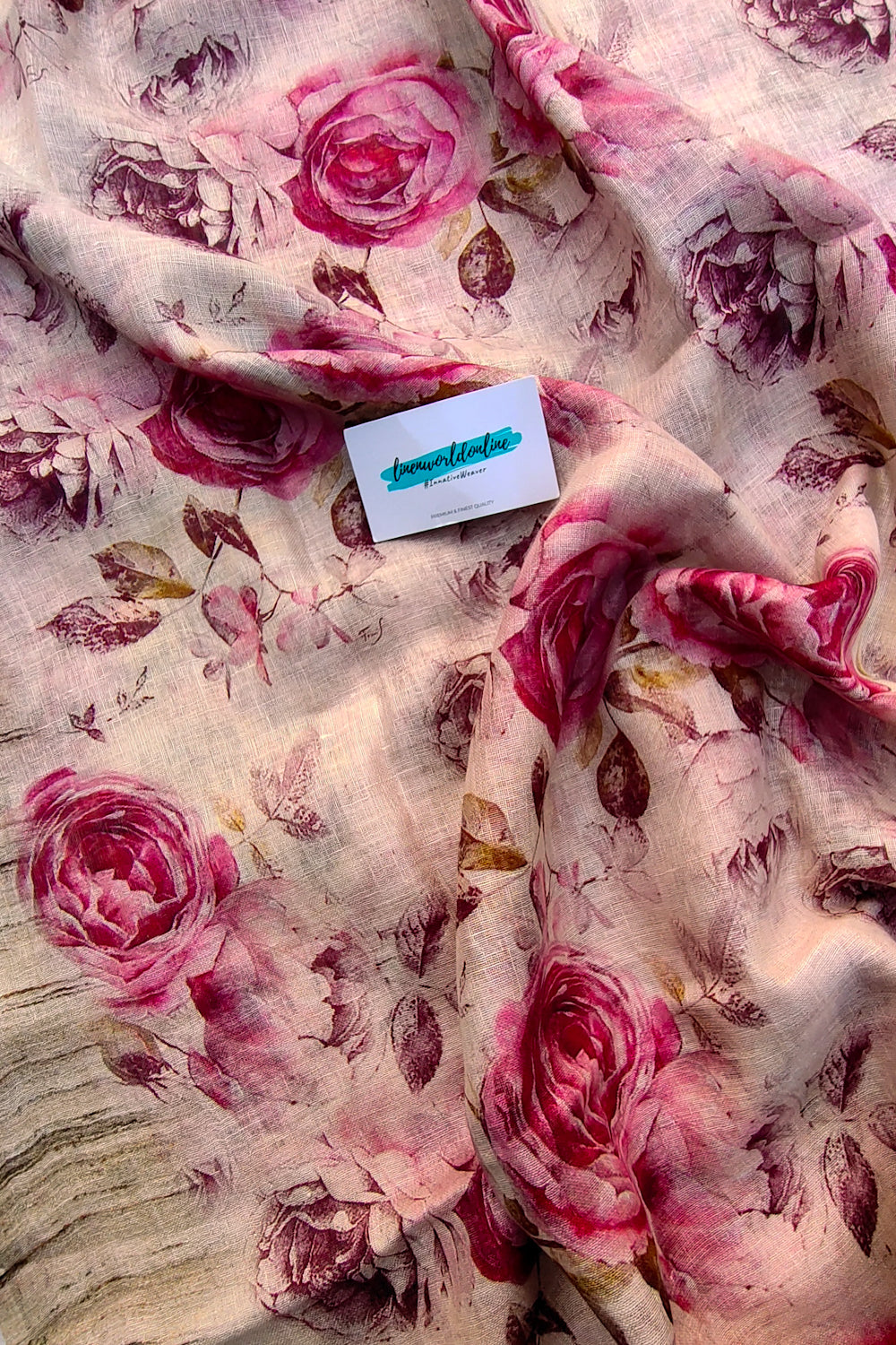rozi - floral digital printed pure linen saree - linenworldonline,in