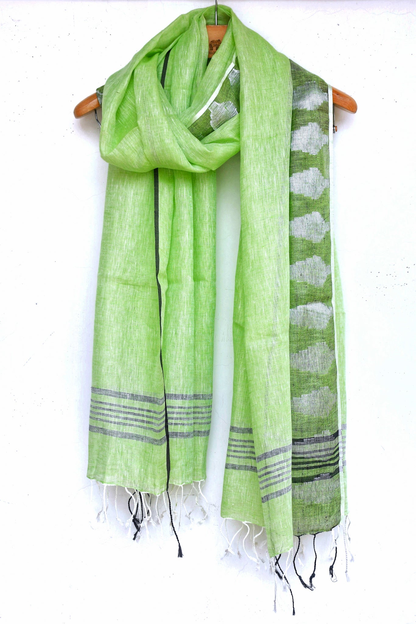 green pure linen dobby woven dupatta - linenworldonline.in