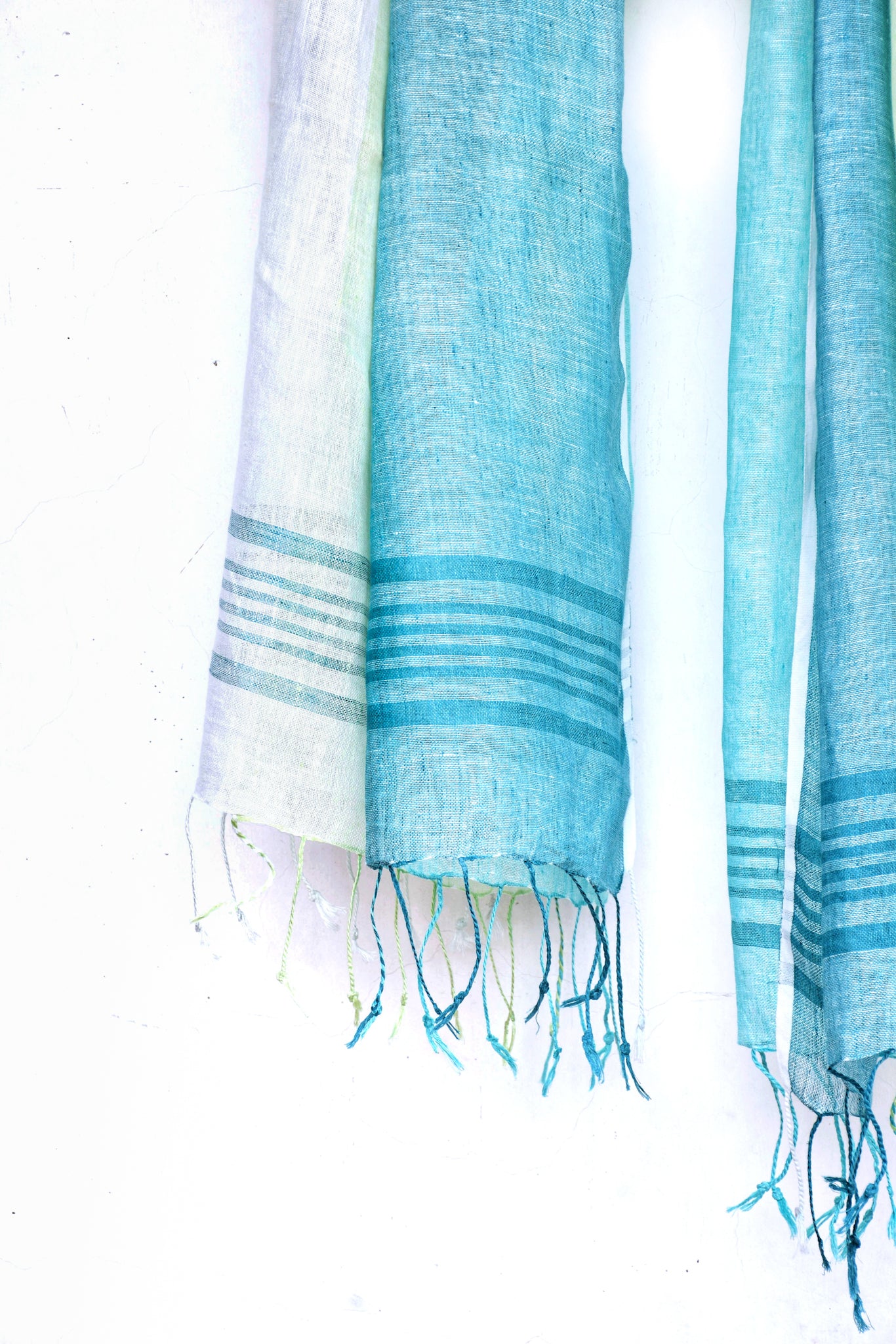 blue cream pure linen stripe woven dupatta - linenworldonline.in