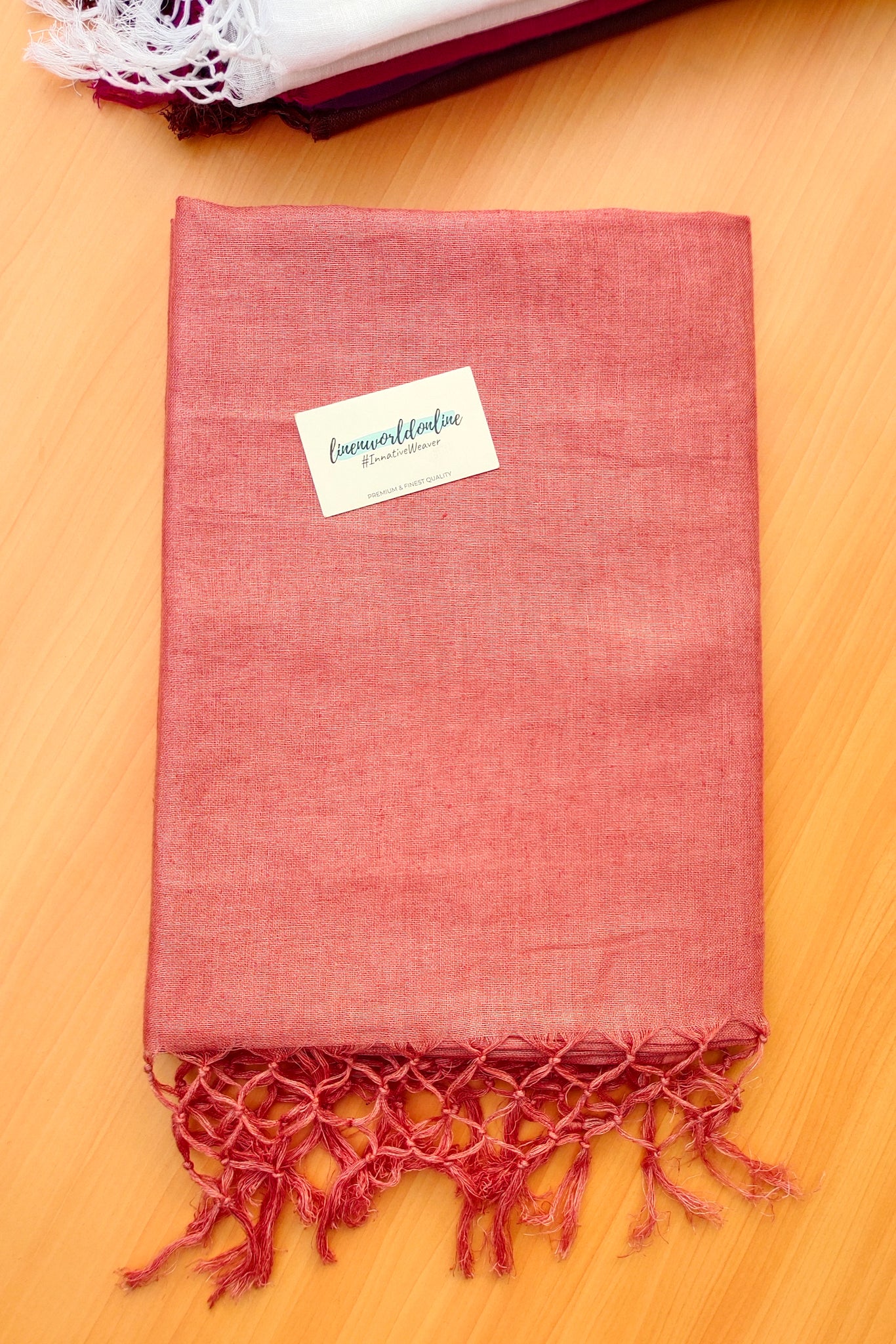 peach pure linen saree - linenworldonline.in