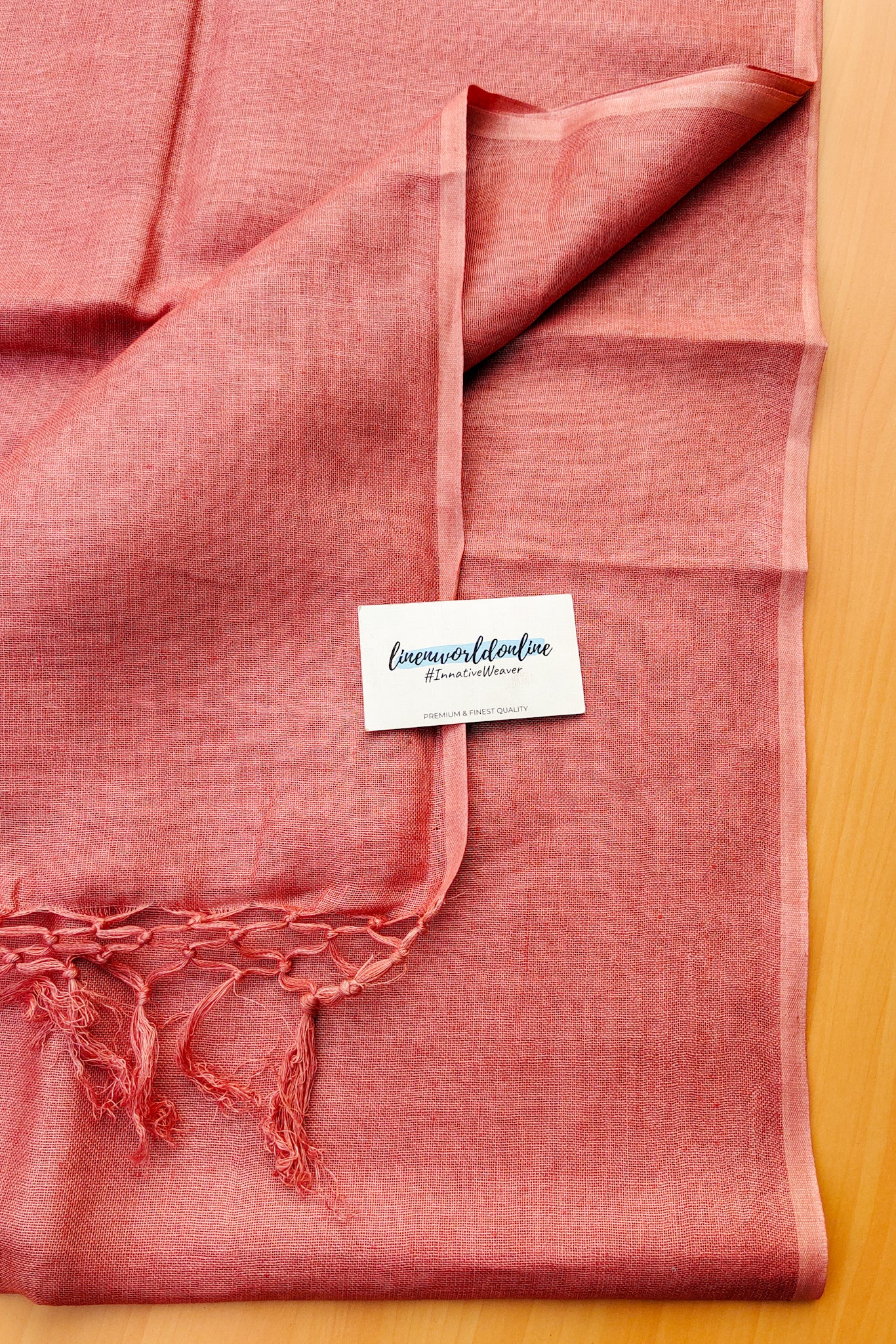 peach pure linen saree - linenworldonline.in