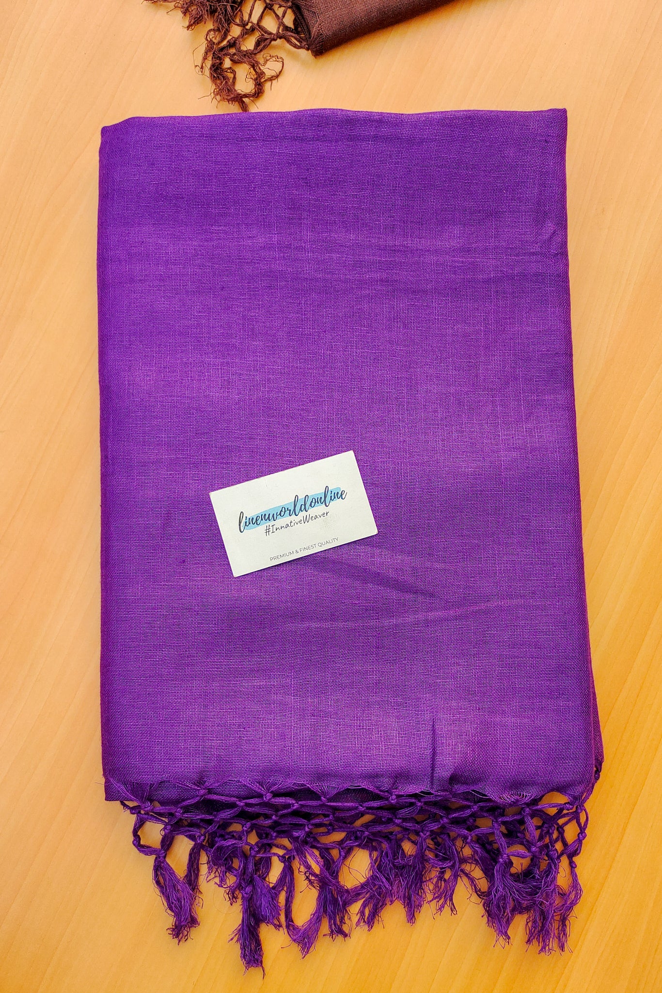 purple pure linen saree - linenworldonline.in