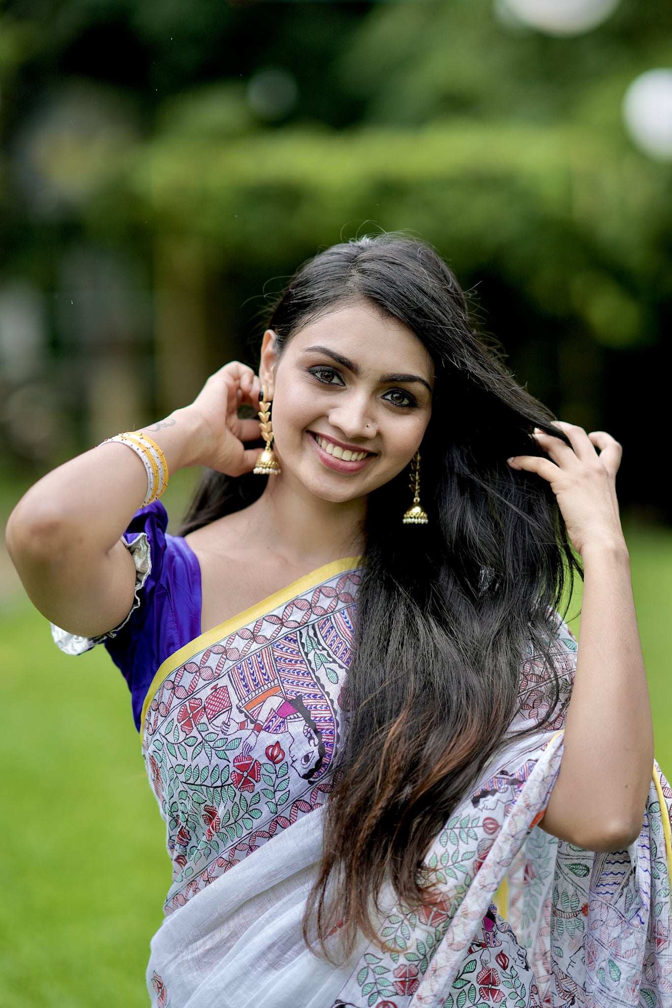 maithili - pure linen madhubani hand painted saree | linenworldonline.in