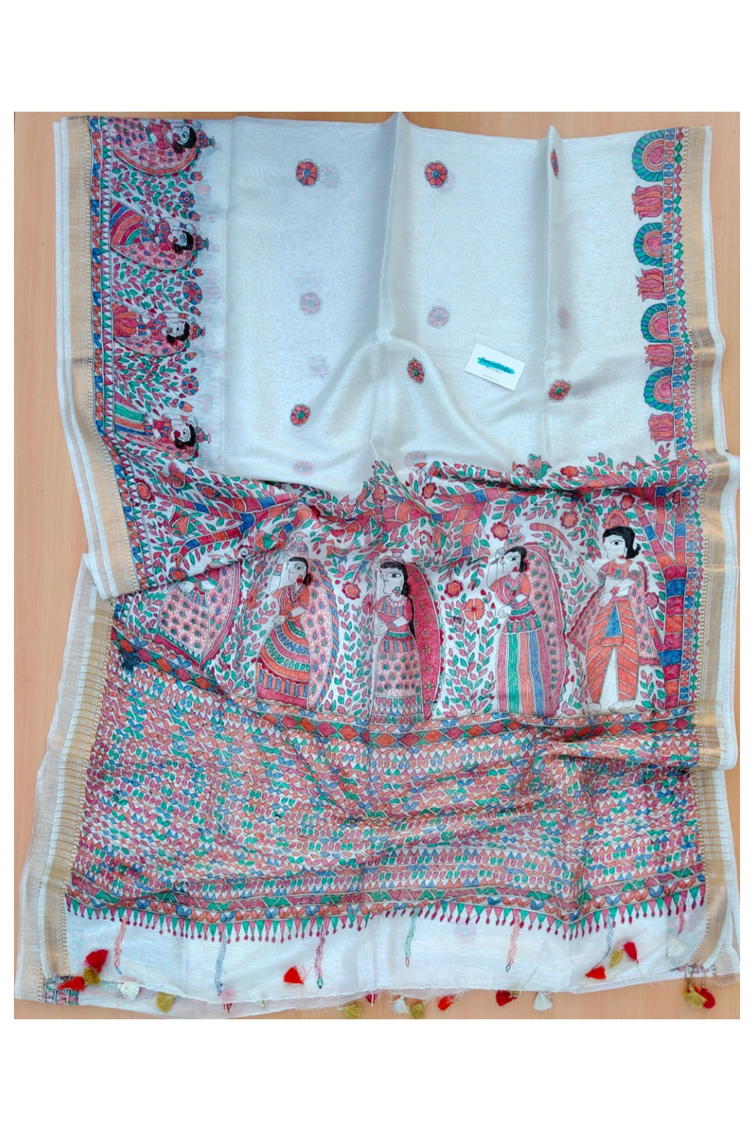 radha - madhubani handpainted silk linen saree - linenworldonline.in
