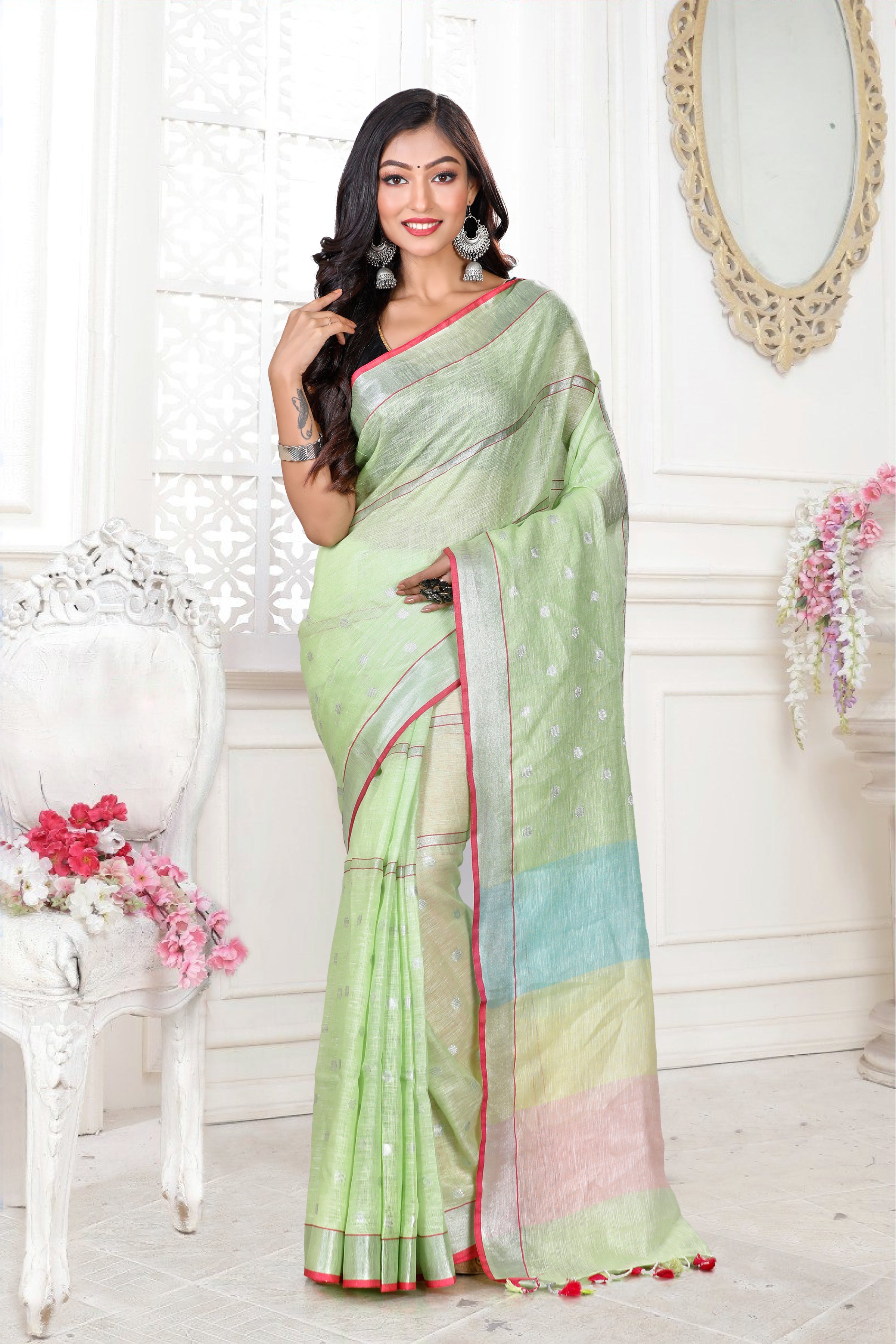 dobiwoven pure linen saree