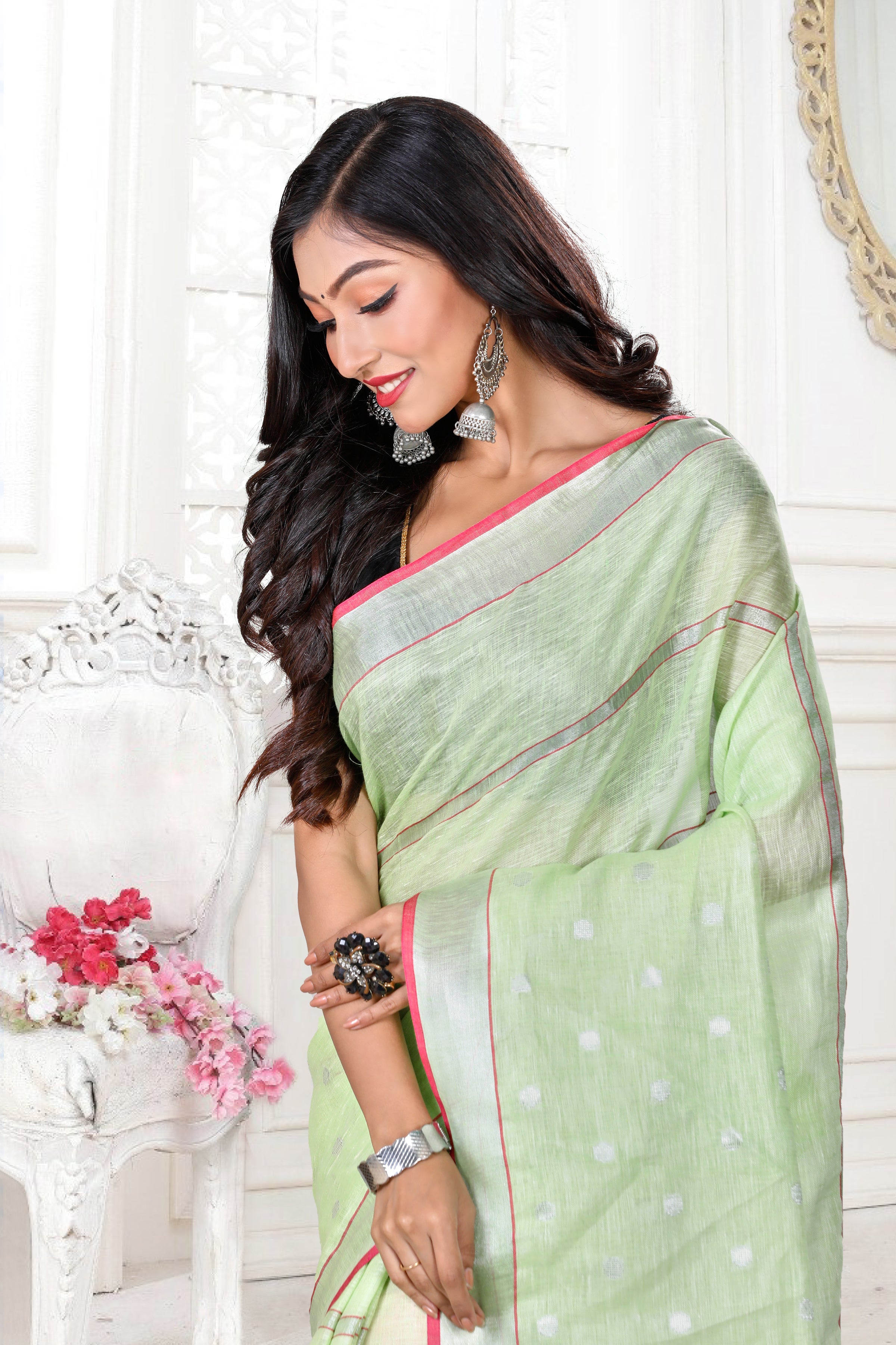 dobiwoven pure linen saree