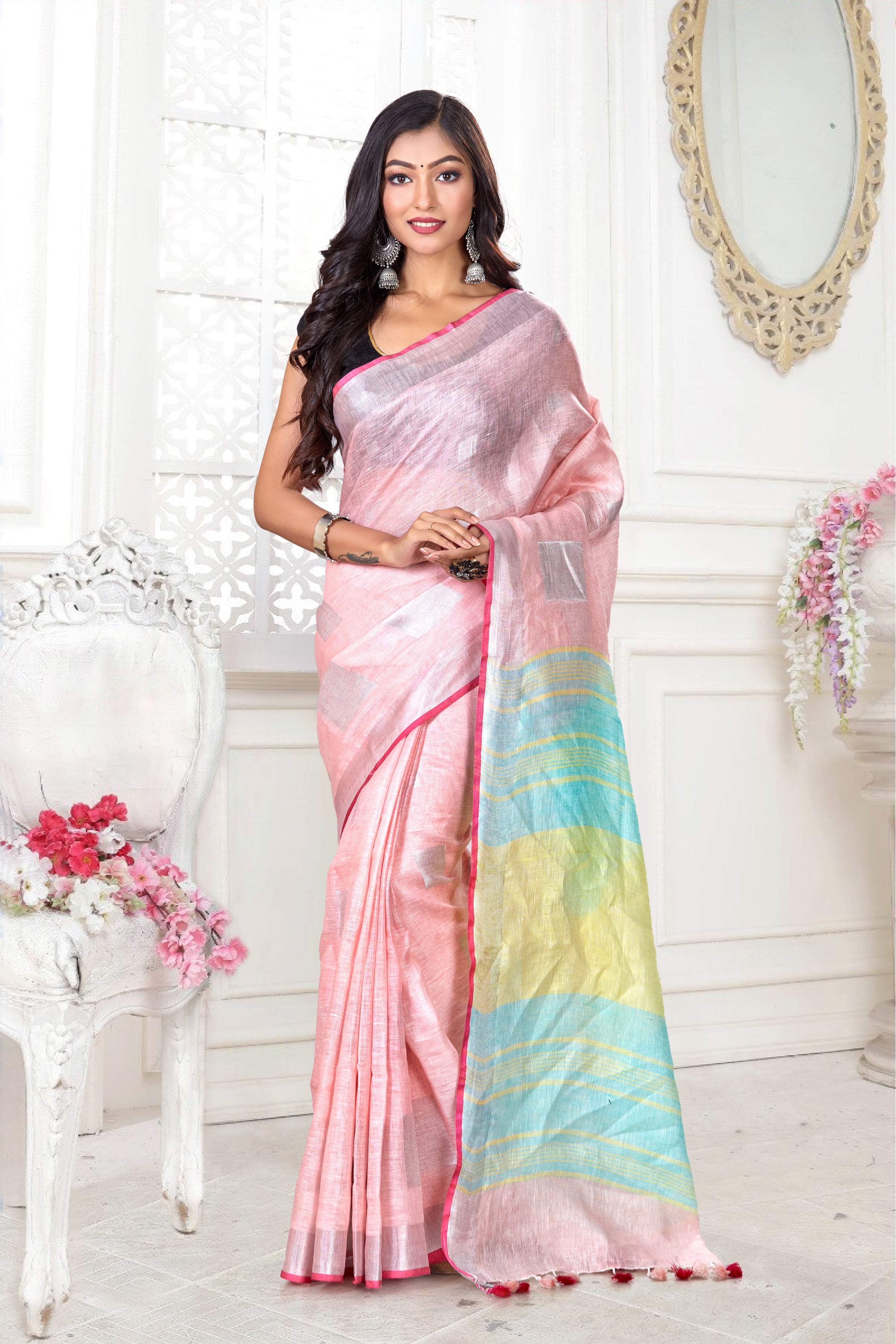 dobi woven pure linen saree