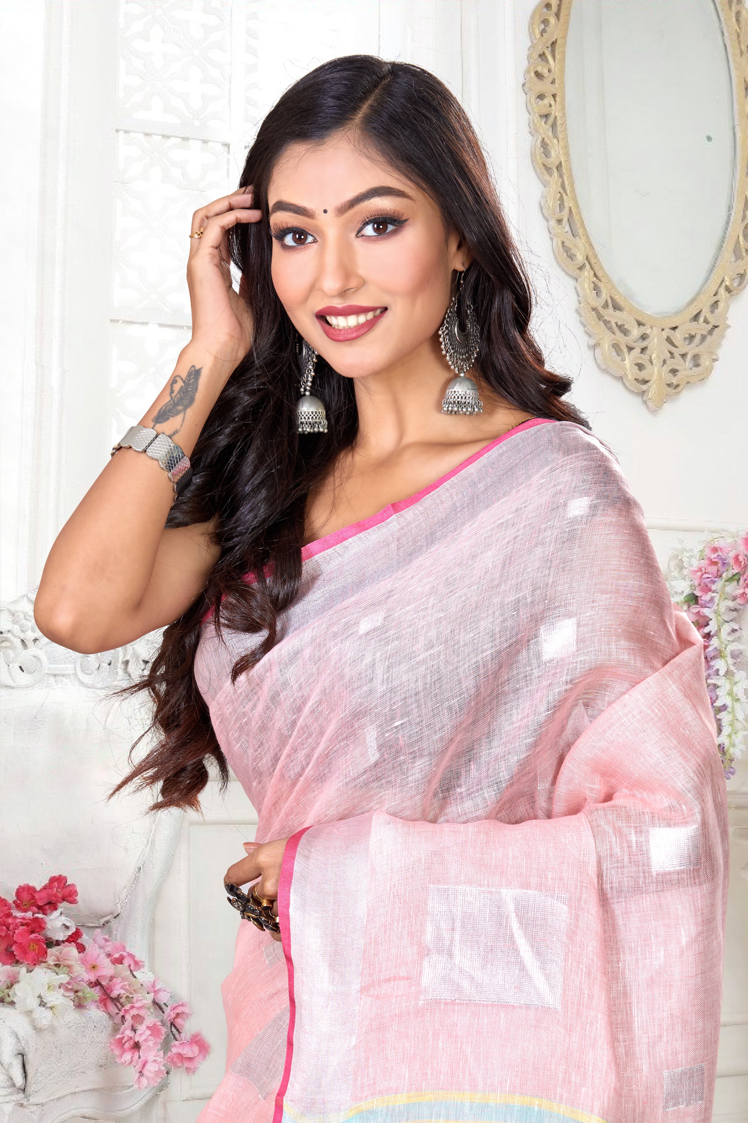 dobi woven pure linen saree