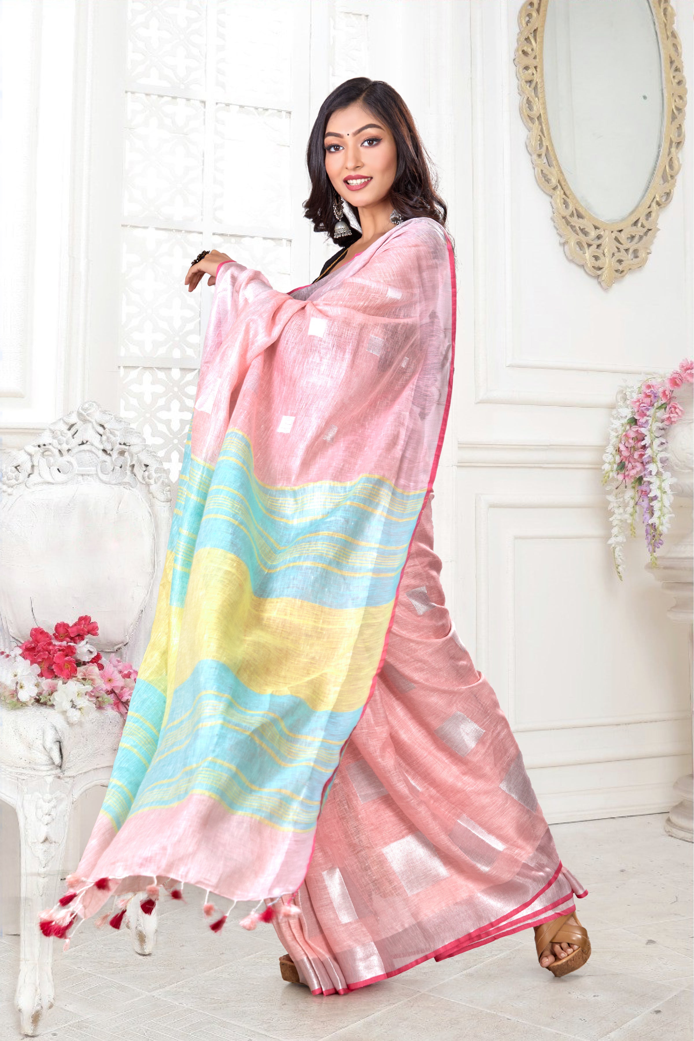 dobi woven pure linen saree