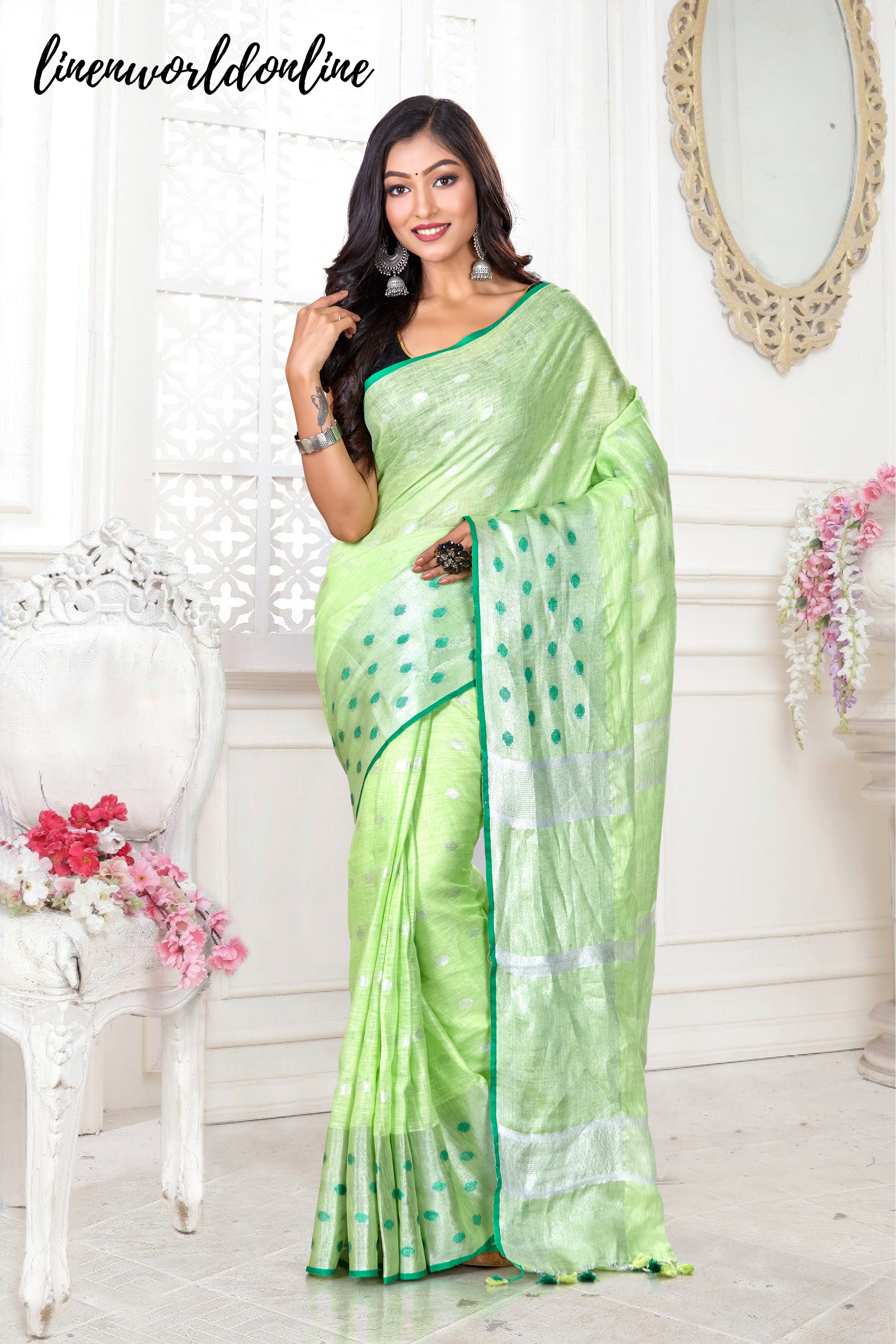 dobi woven pure linen buta saree