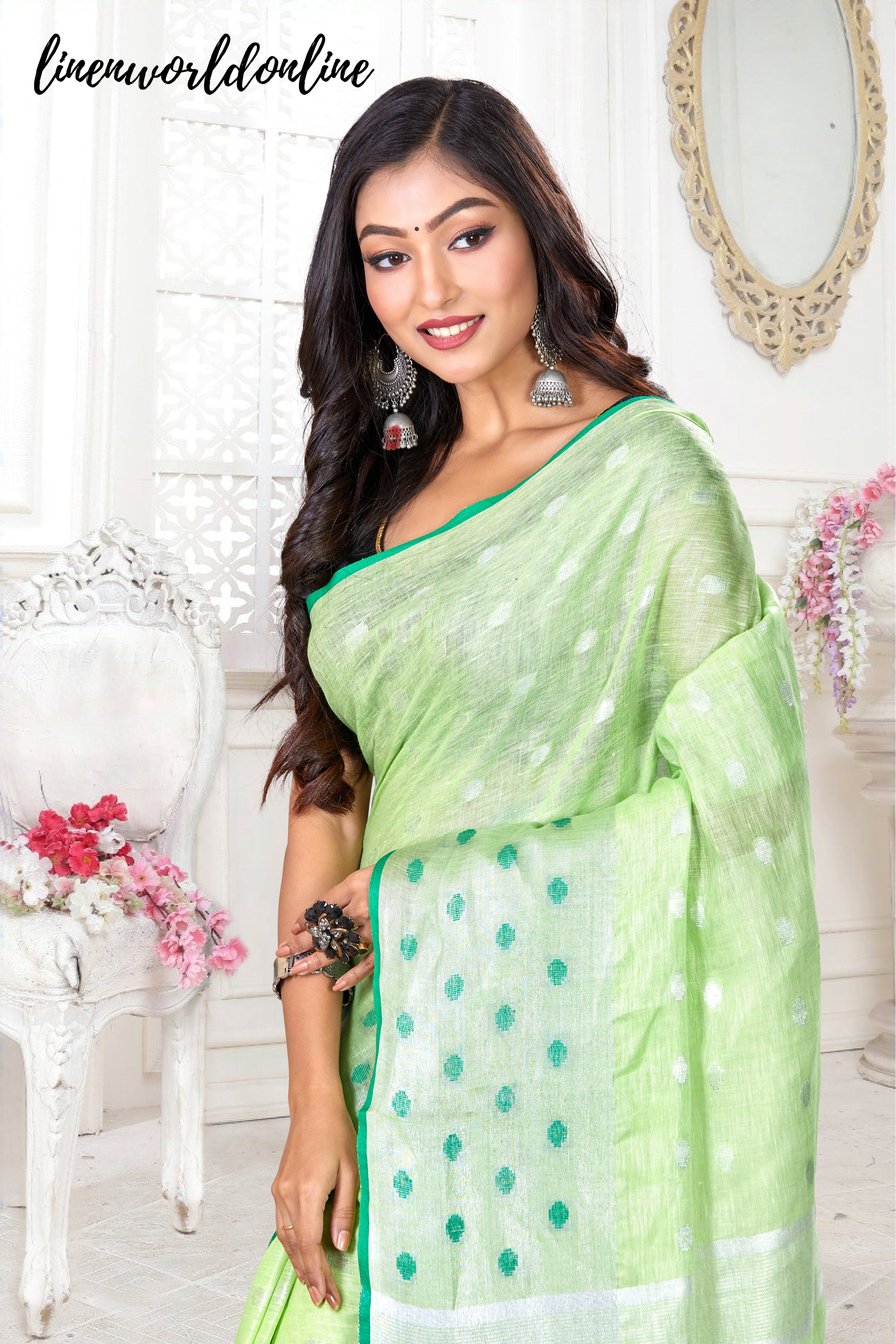 dobi woven pure linen buta saree