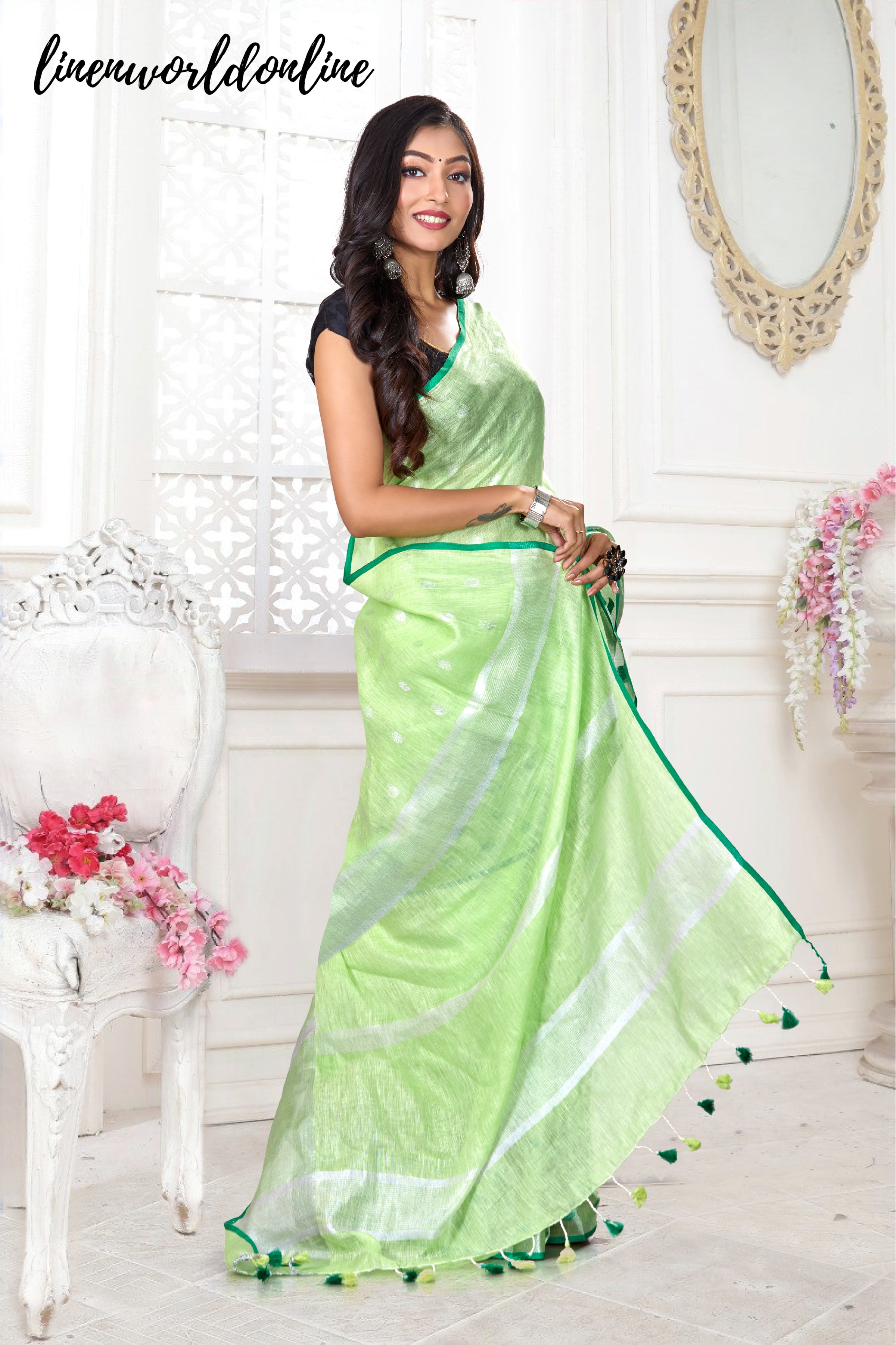 dobi woven pure linen buta saree